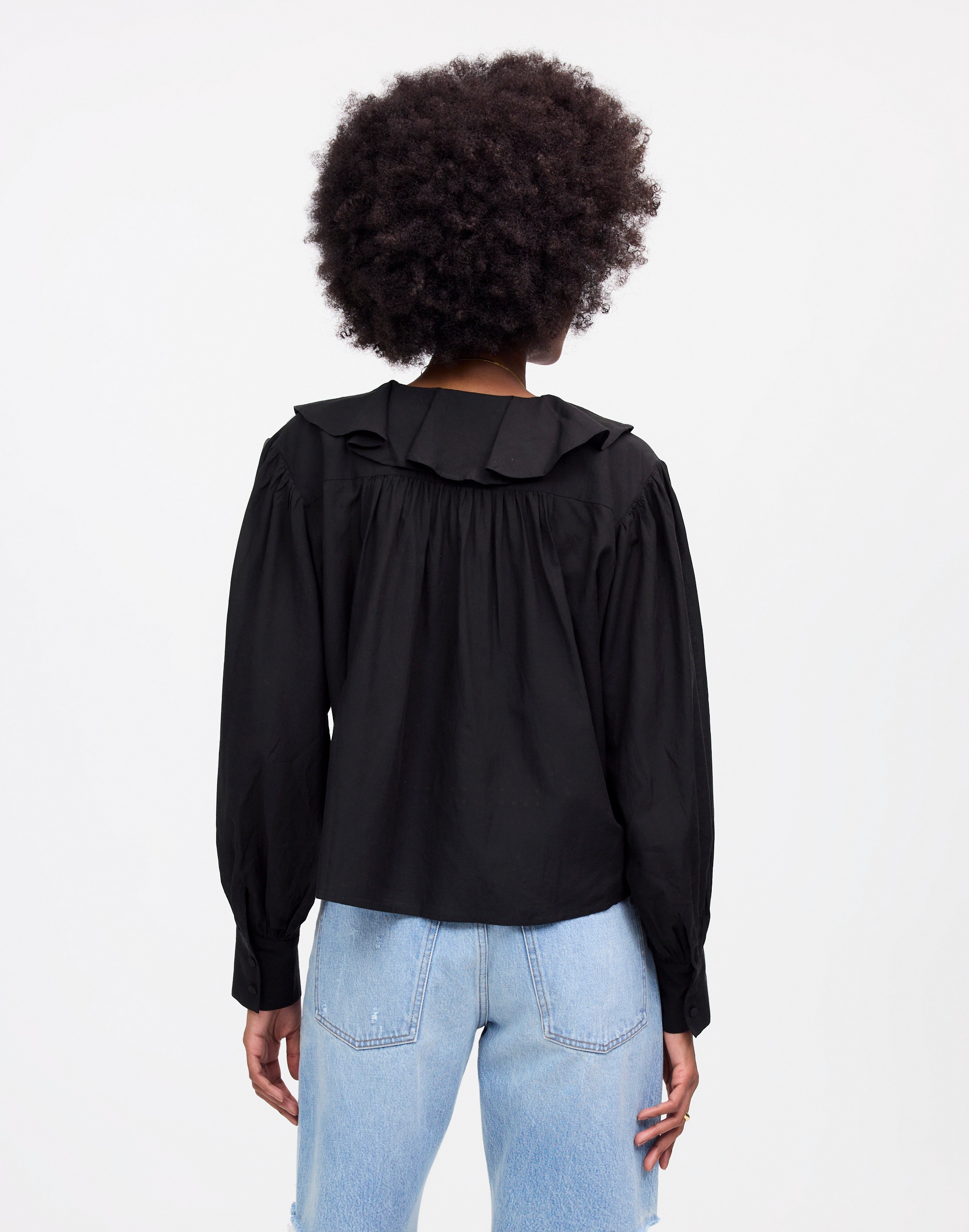 Ruffled Pintucked Long-Sleeve Top