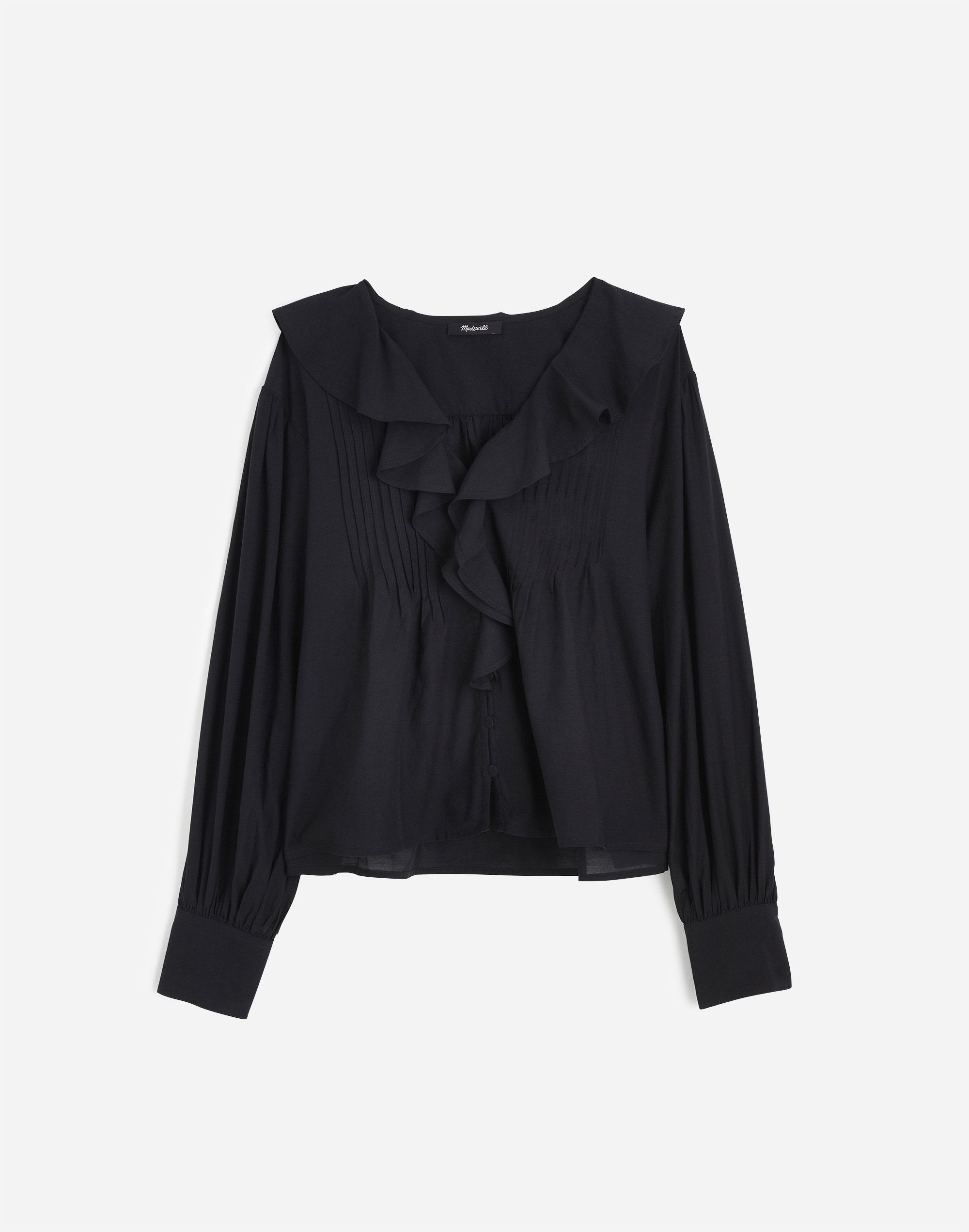 Ruffled Pintucked Long-Sleeve Top