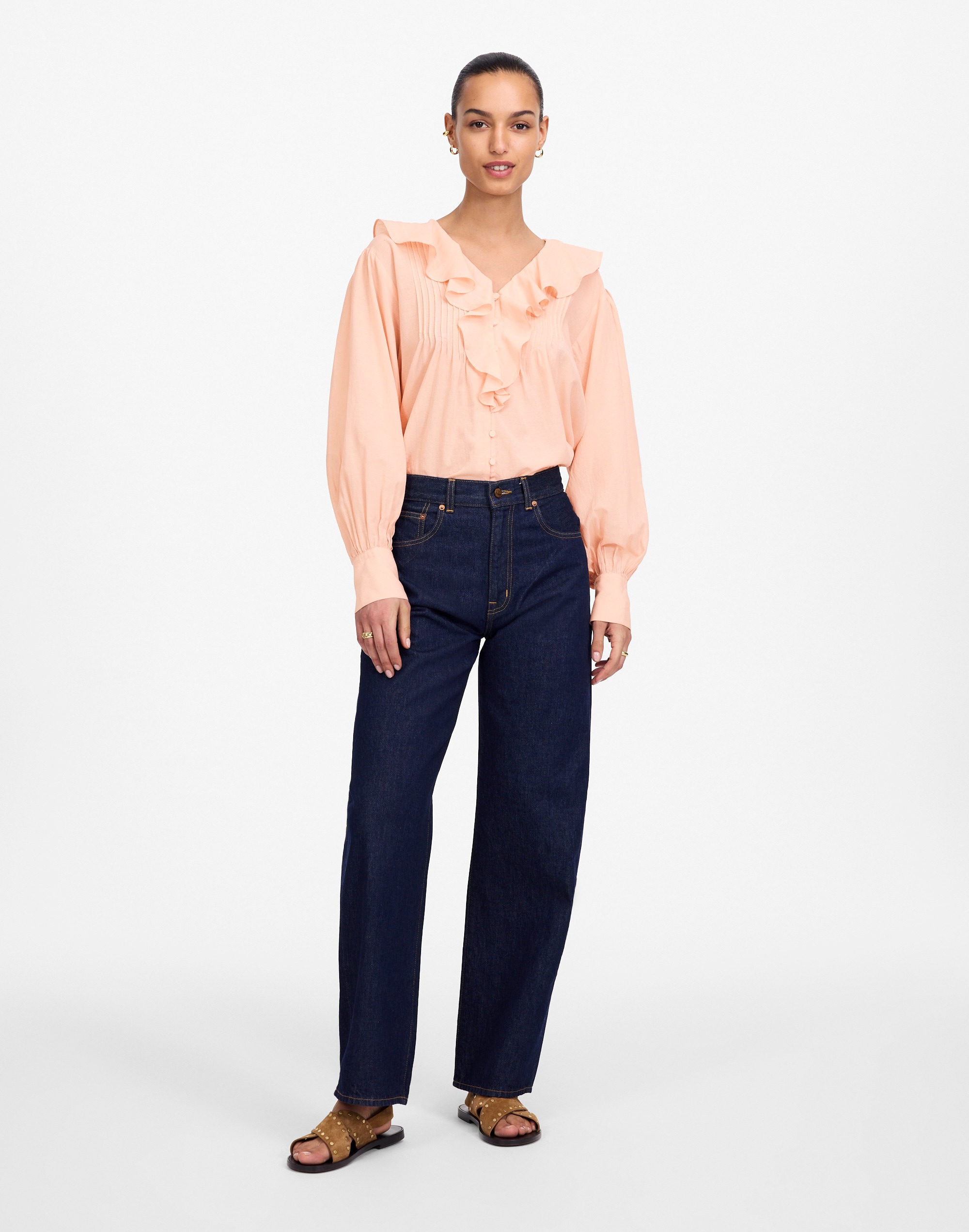 Ruffled Pintucked Long-Sleeve Top Alternate Image 1