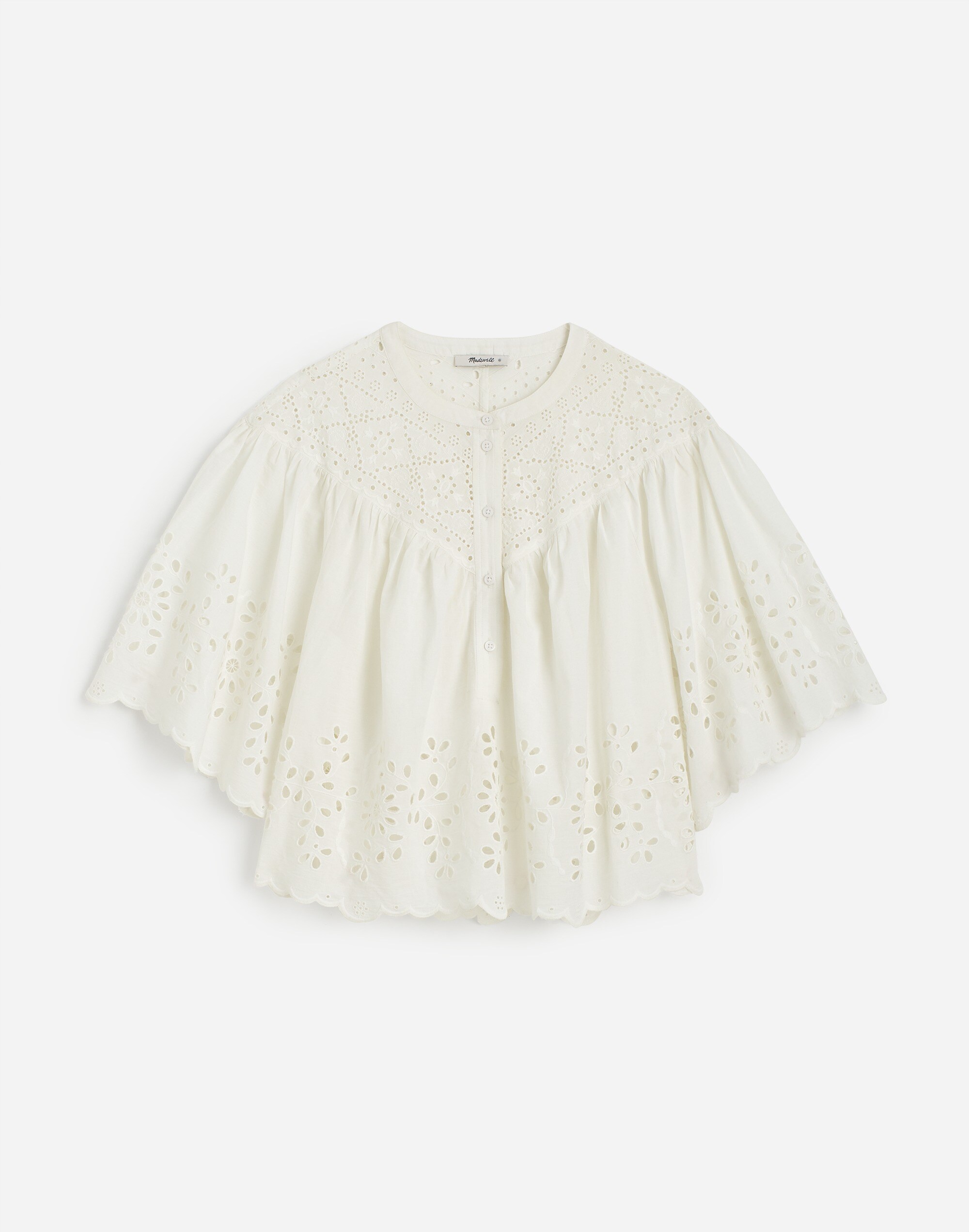 Embroidered Shirred Henley Top