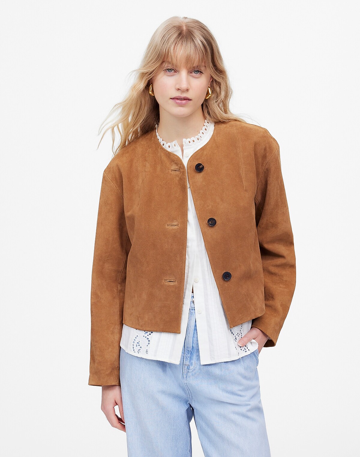 Crop Cardigan Jacket in Suede