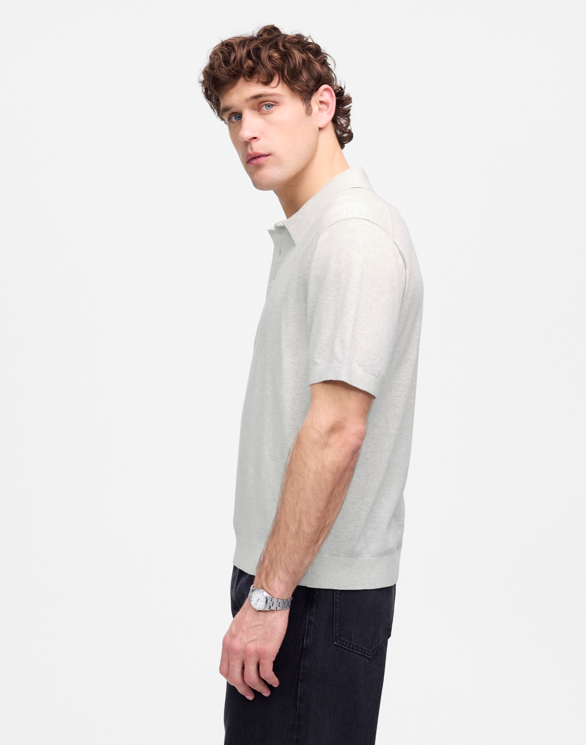 Three-Button Sweater Polo Shirt