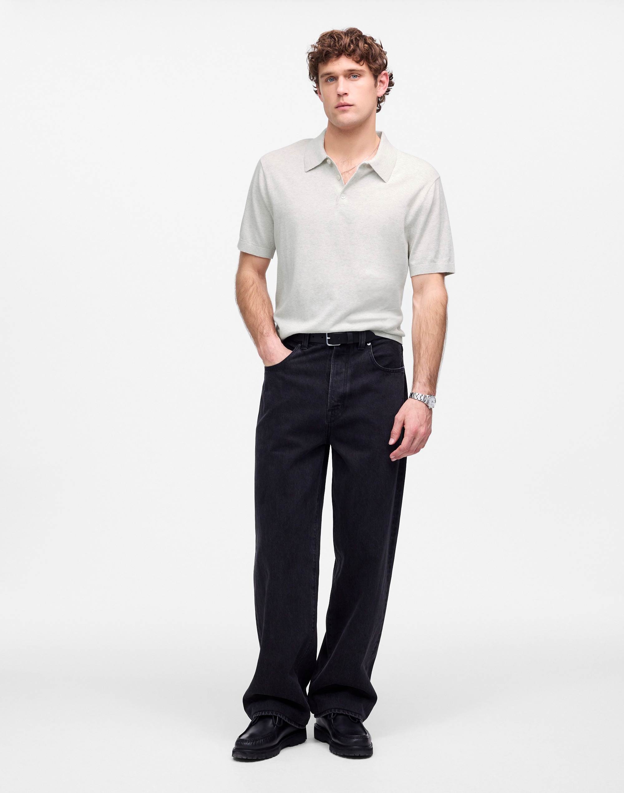 Three-Button Sweater Polo Shirt