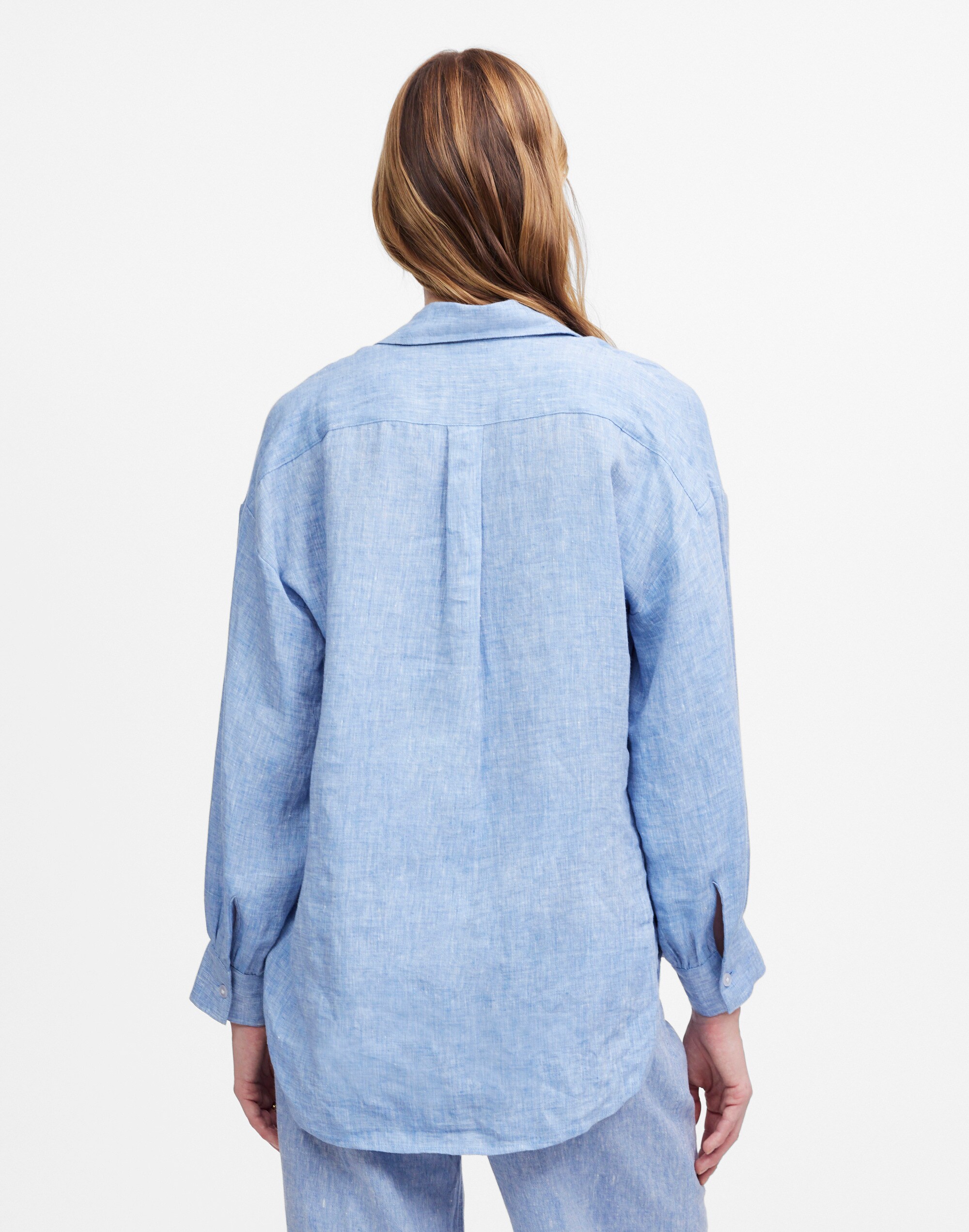 Shirred Button-Up Shirt in Linen-Cotton