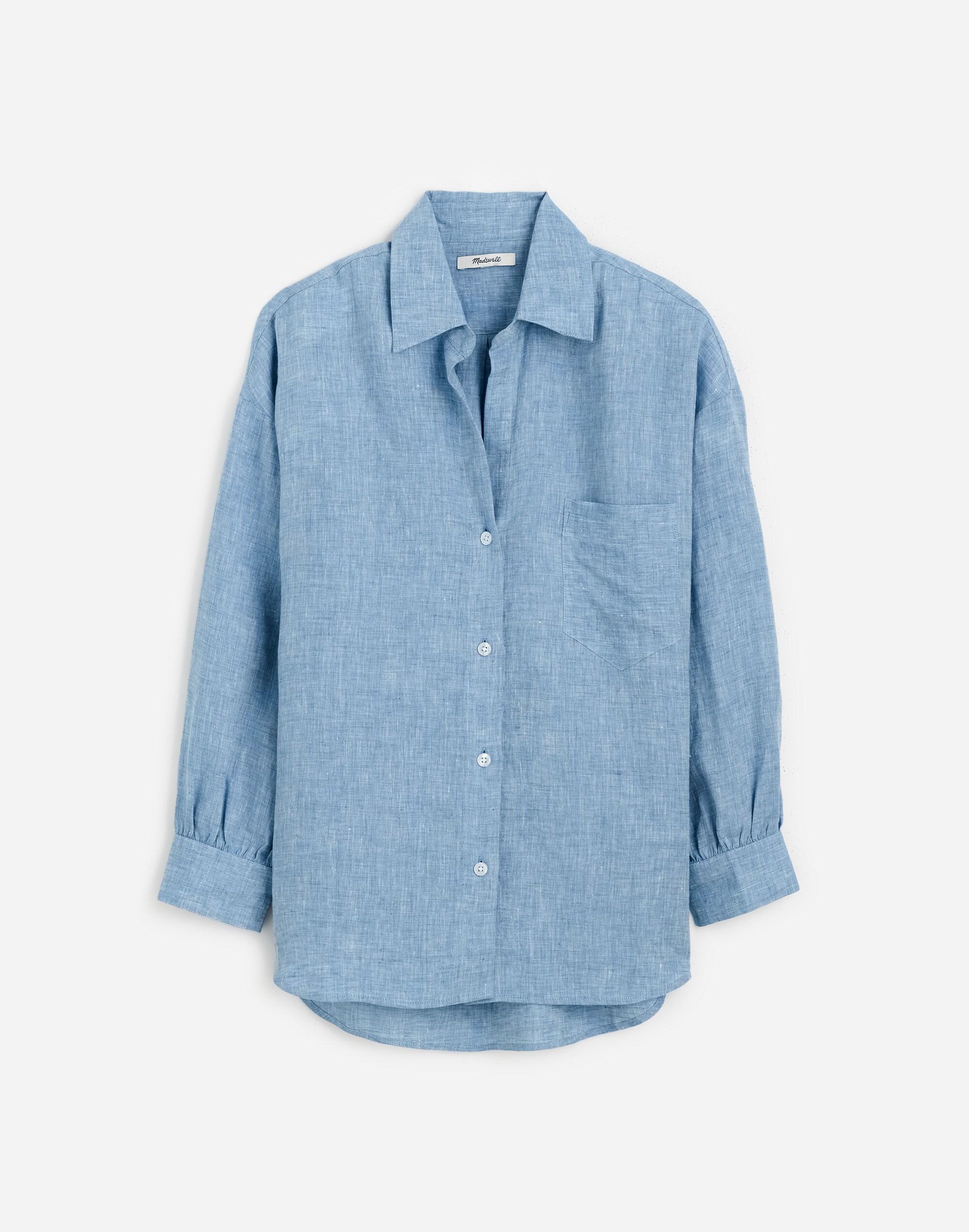 Shirred Button-Up Shirt in Linen-Cotton