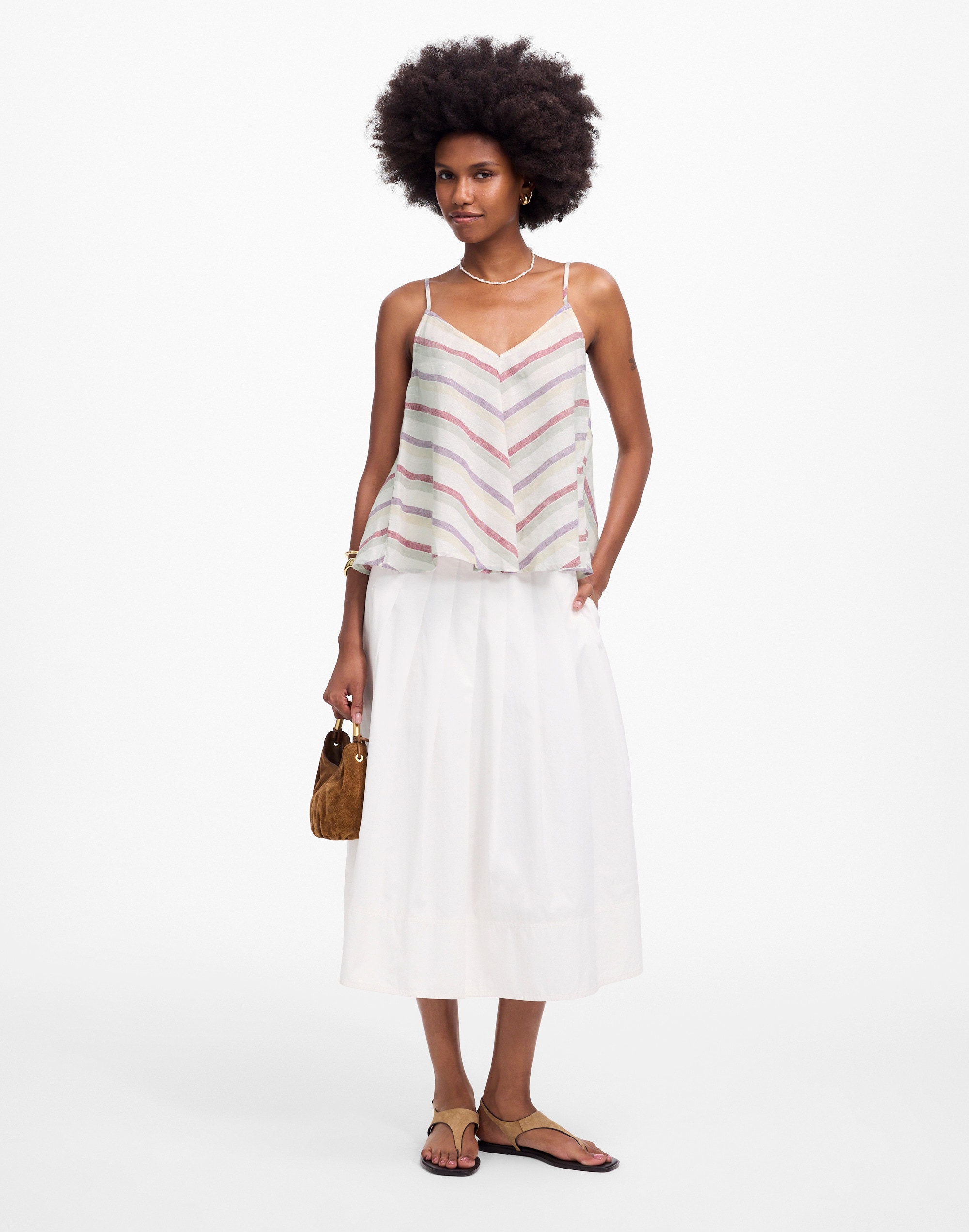 Linen V-Neck Tank in Stripe