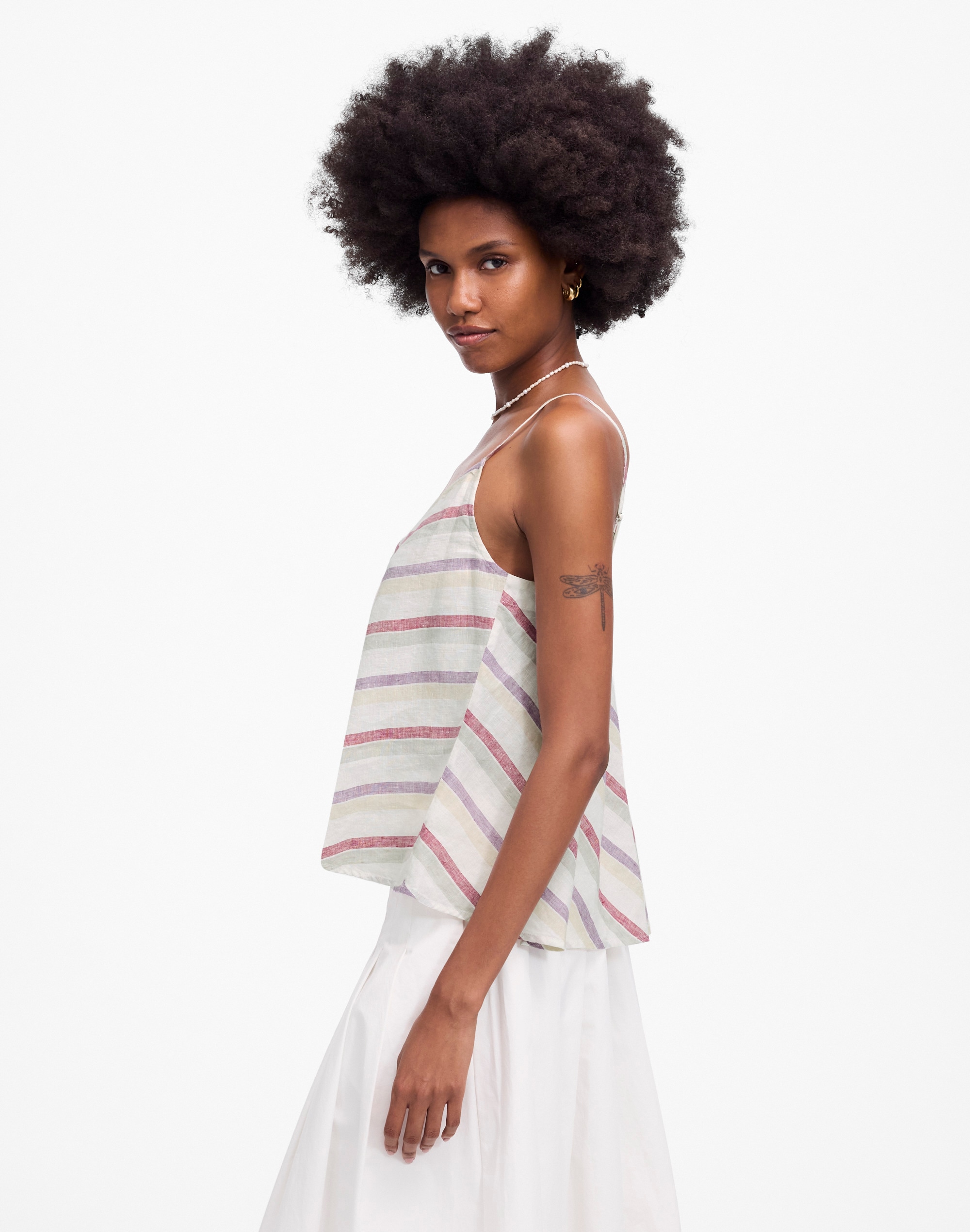 Linen V-Neck Tank in Stripe