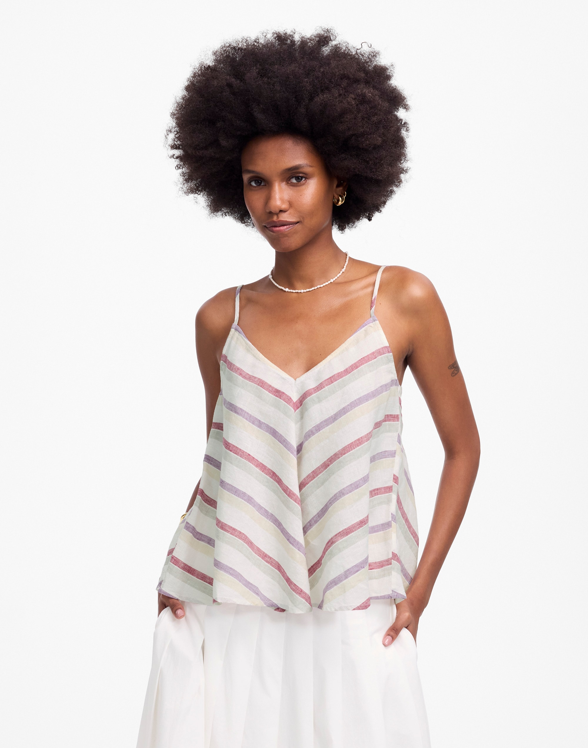 linen v-neck tank in stripe