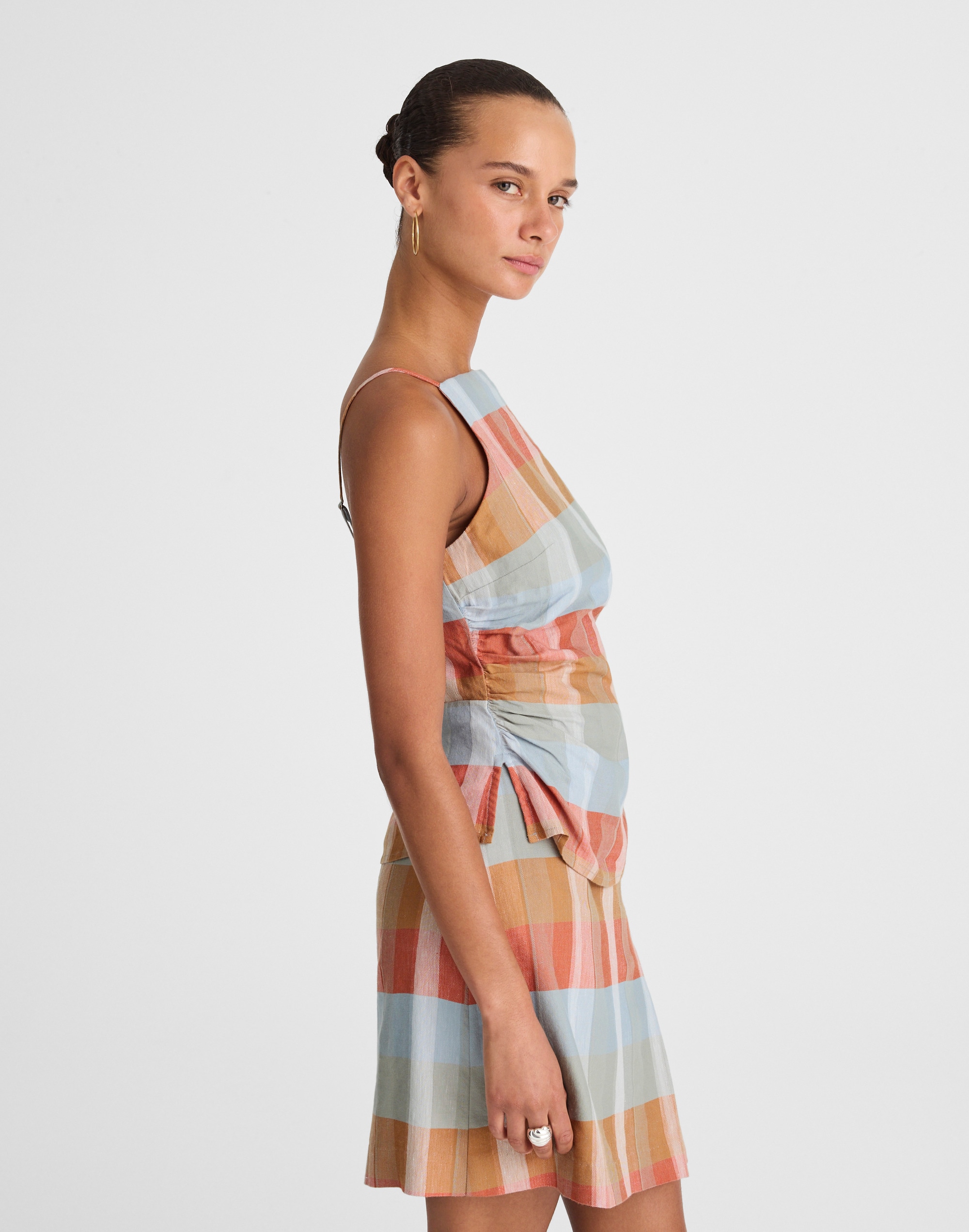 Ruched Squareneck Tank in Linen-Cotton