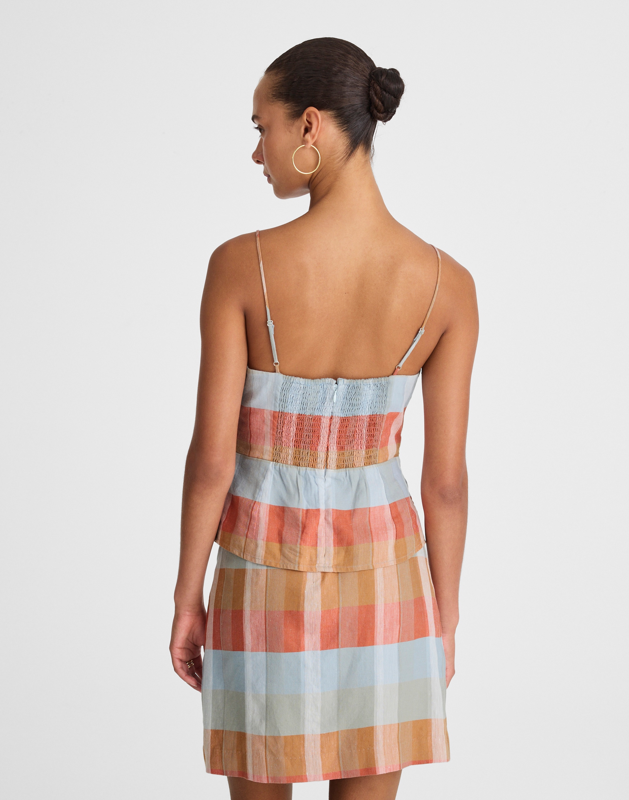 Ruched Squareneck Tank in Linen-Cotton