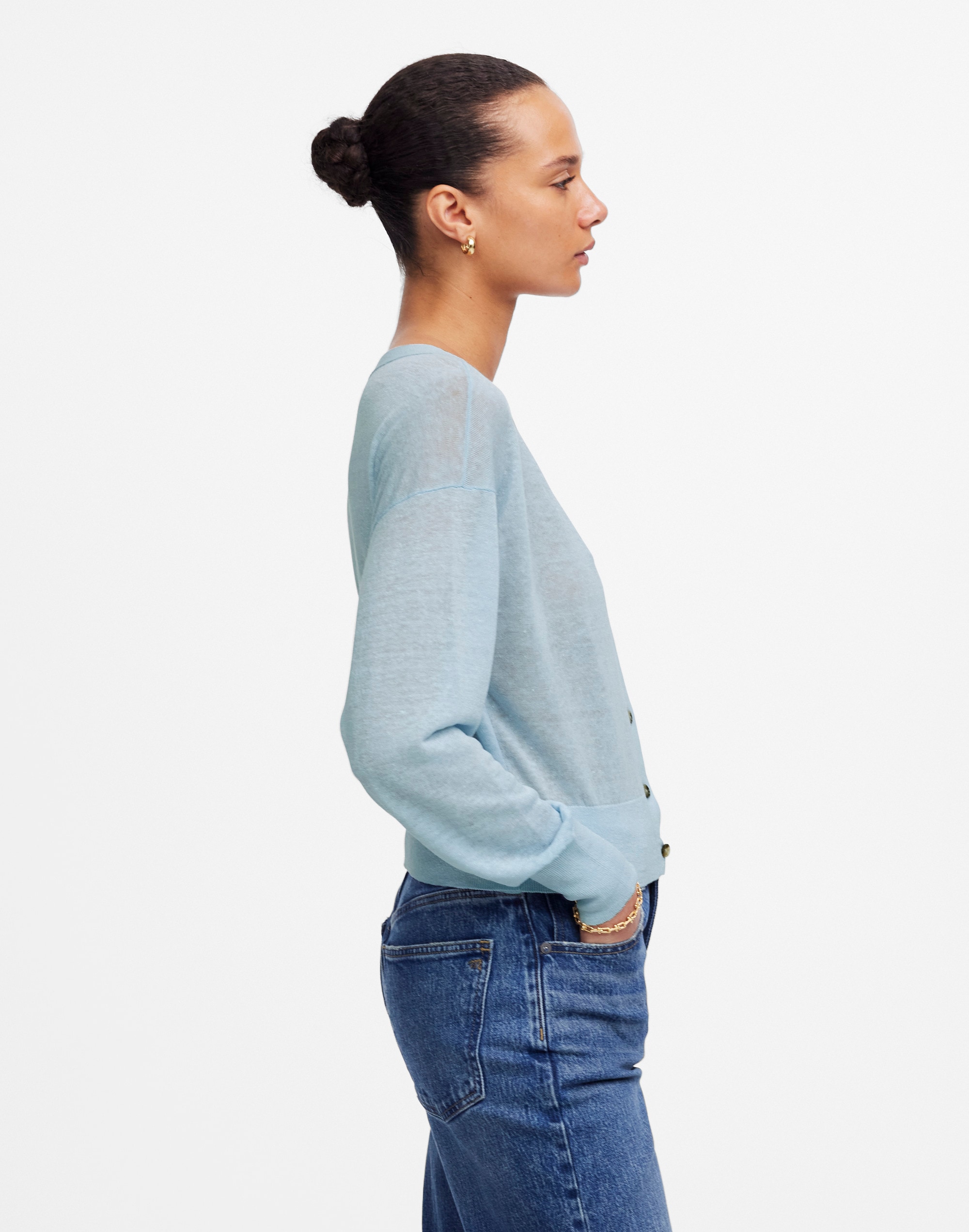 Linen-Blend V-Neck Cardigan