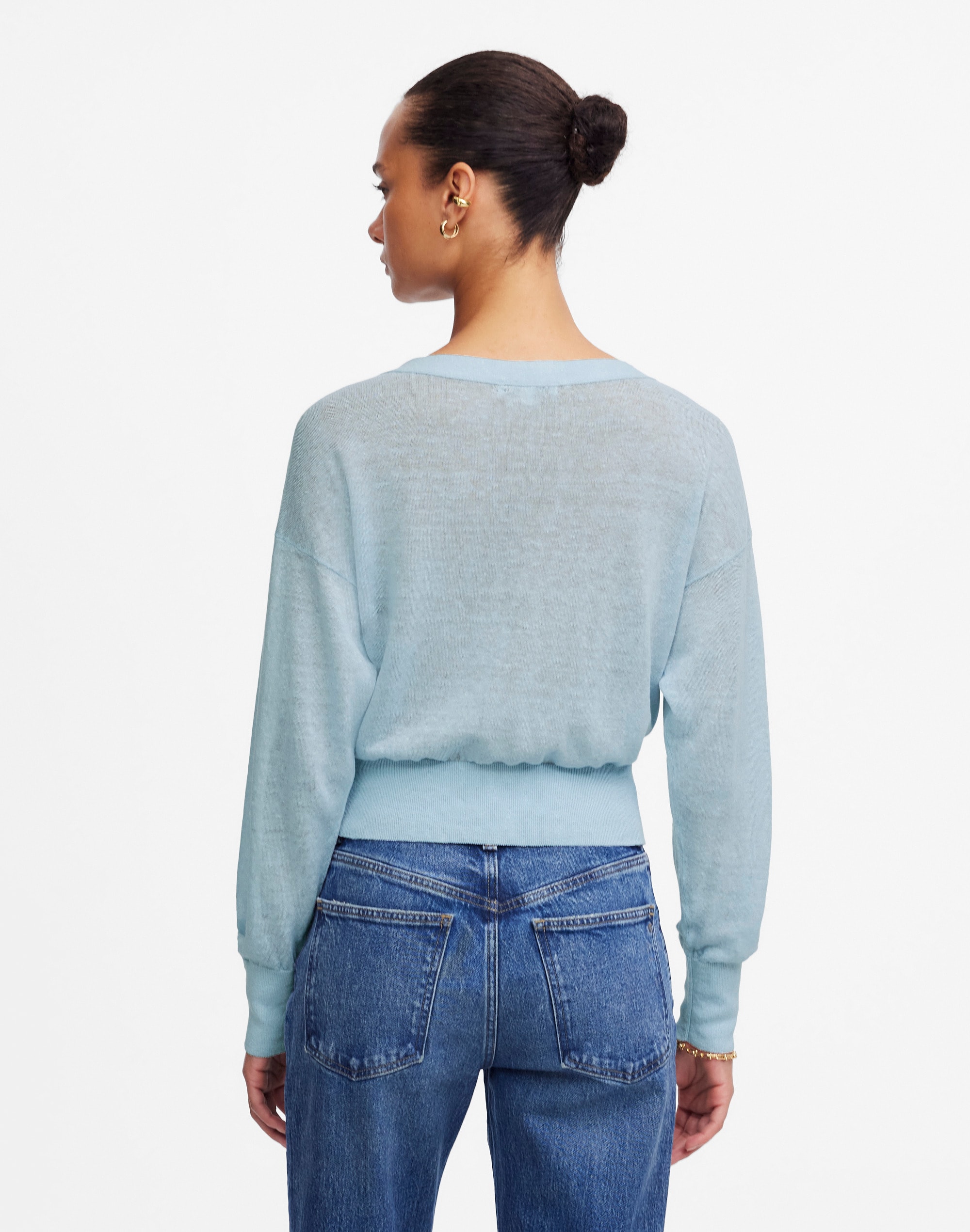 Linen-Blend V-Neck Cardigan