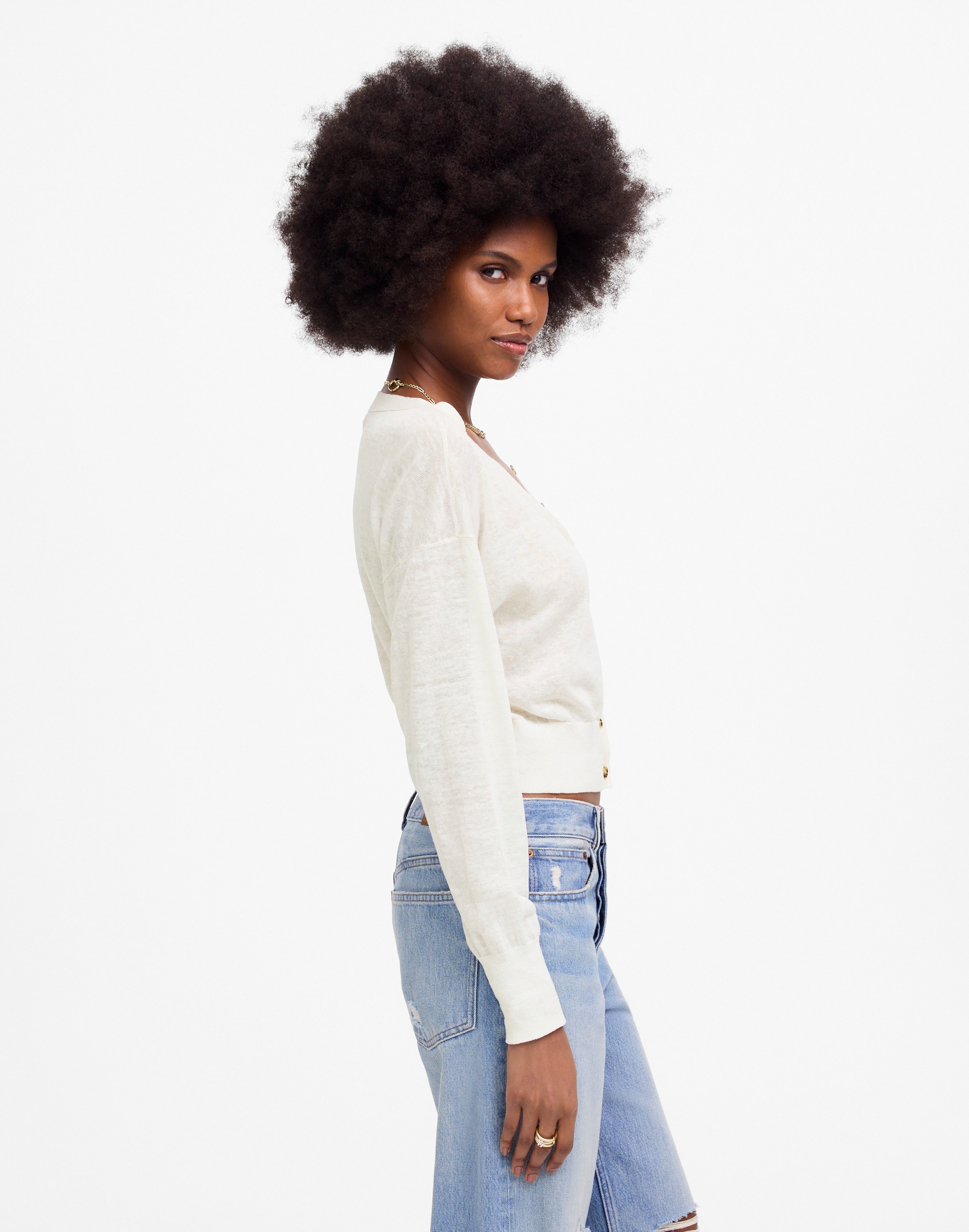 Linen-Blend V-Neck Cardigan