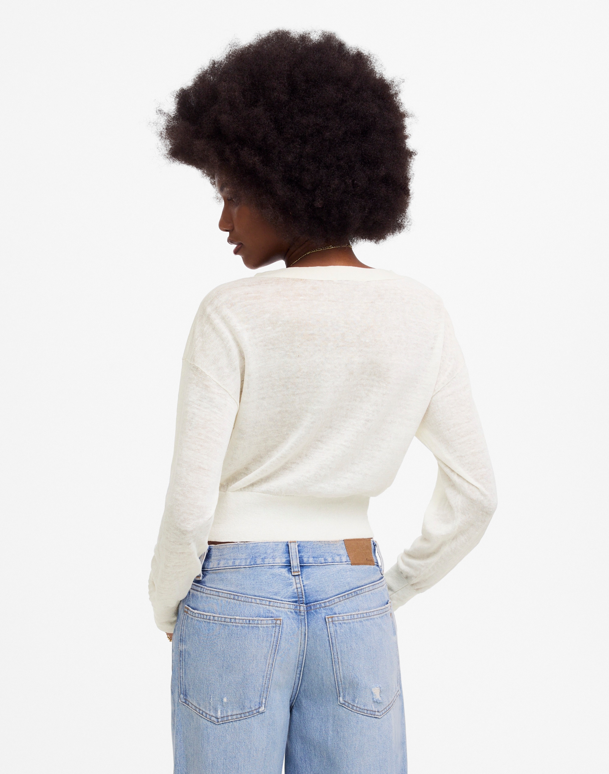 Linen-Blend V-Neck Cardigan