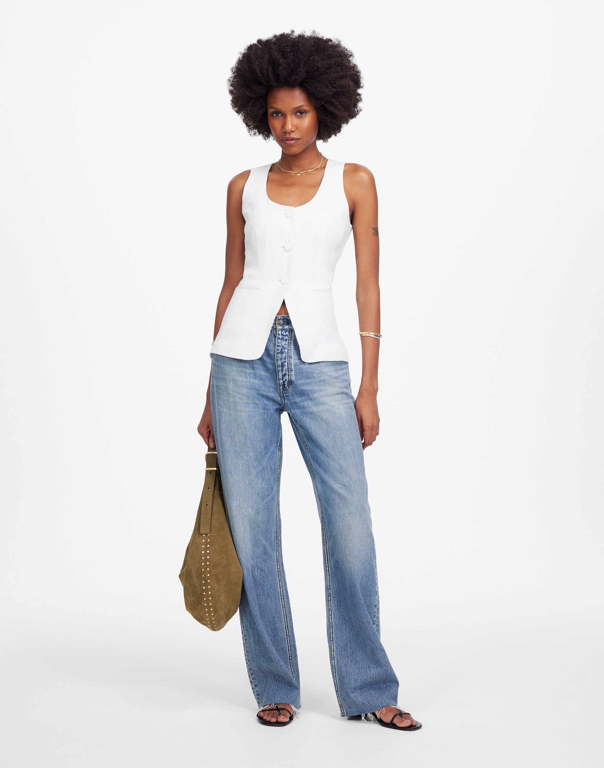 100% linen scoopneck cutaway vest