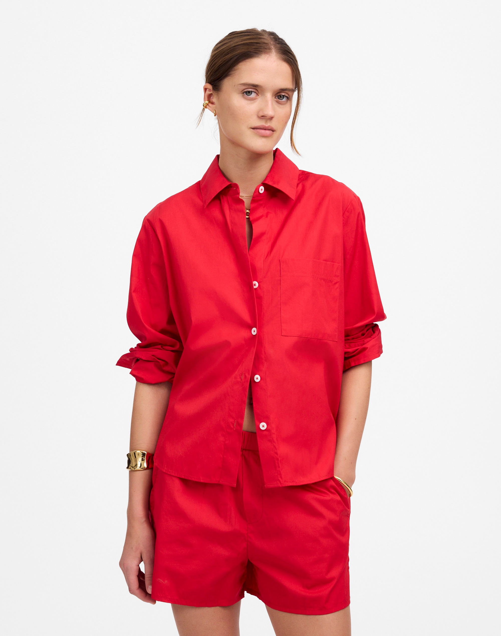 Easy Y-Neck Button-Up Shirt