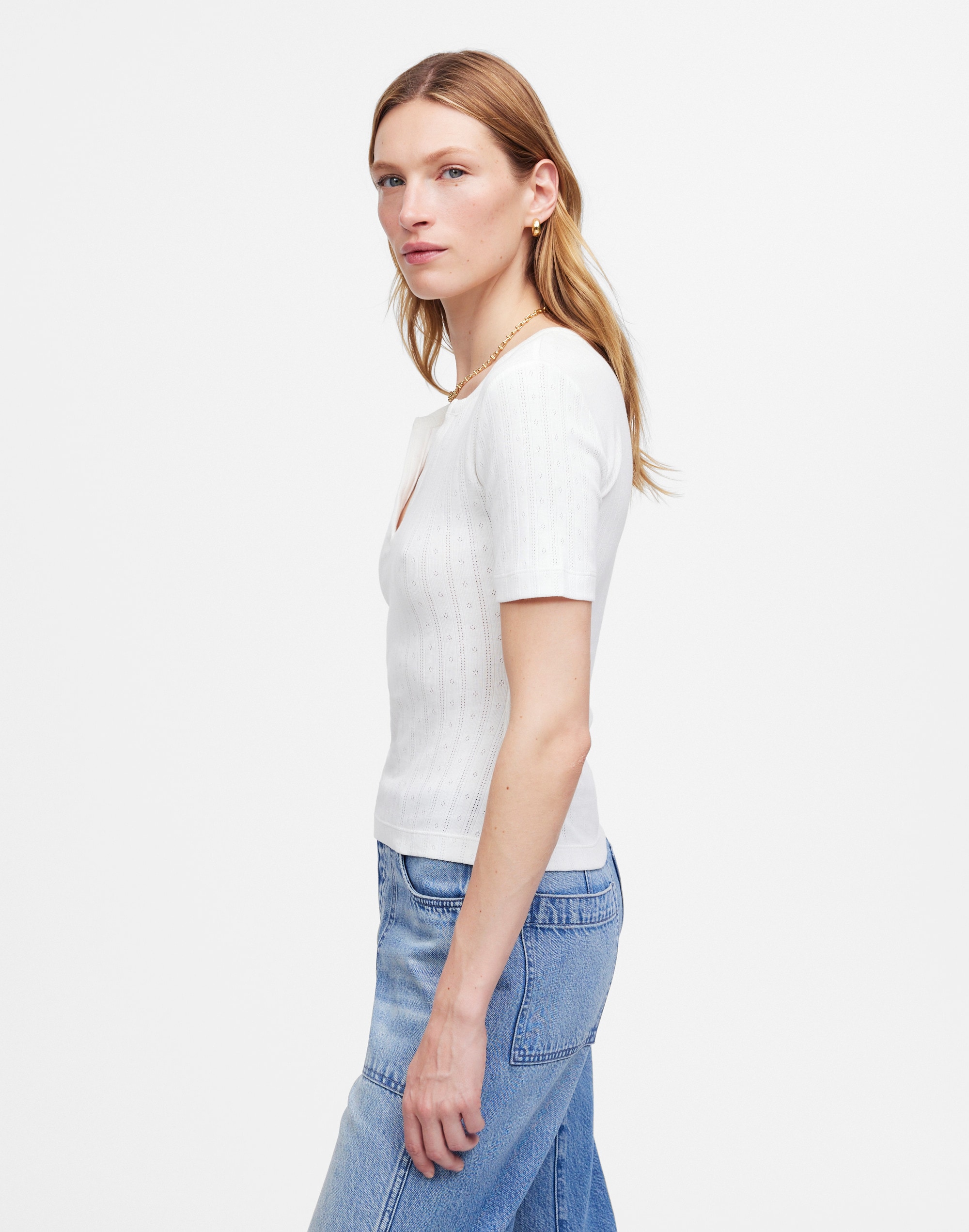 Pointelle Notch Neck Tee