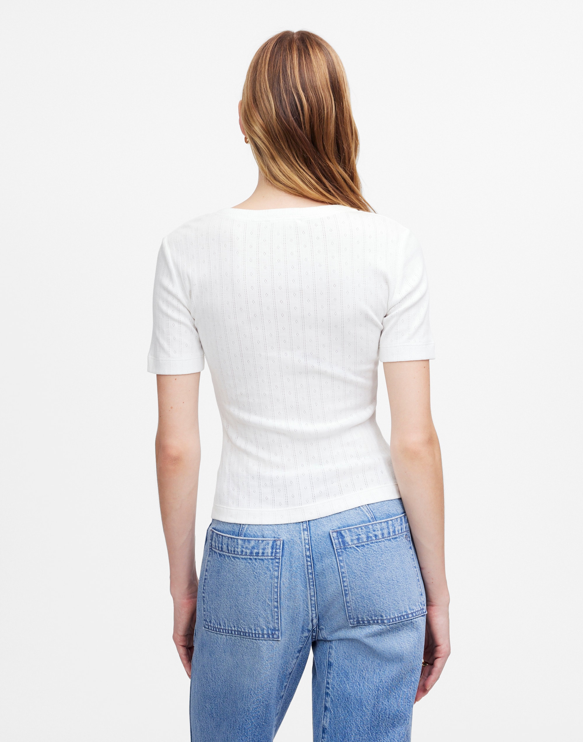 Pointelle Notch Neck Tee