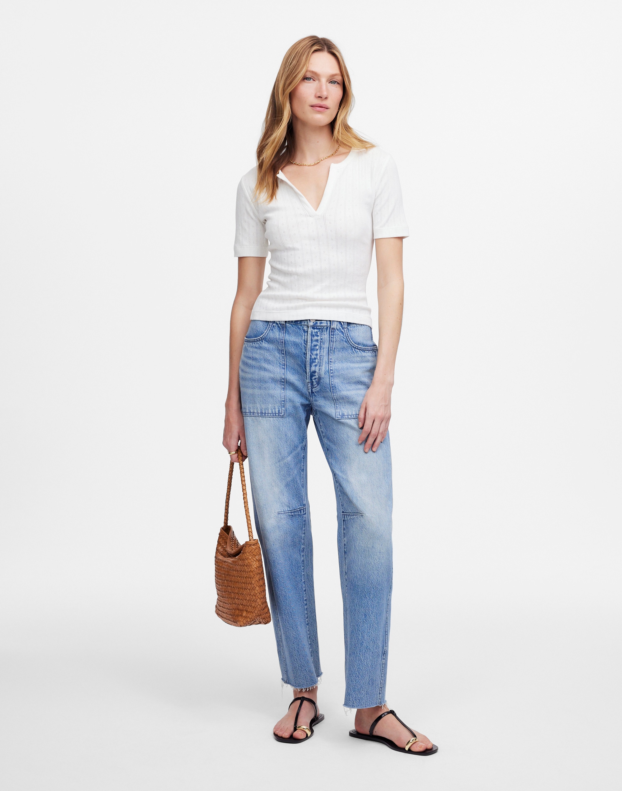 Pointelle Notch Neck Tee