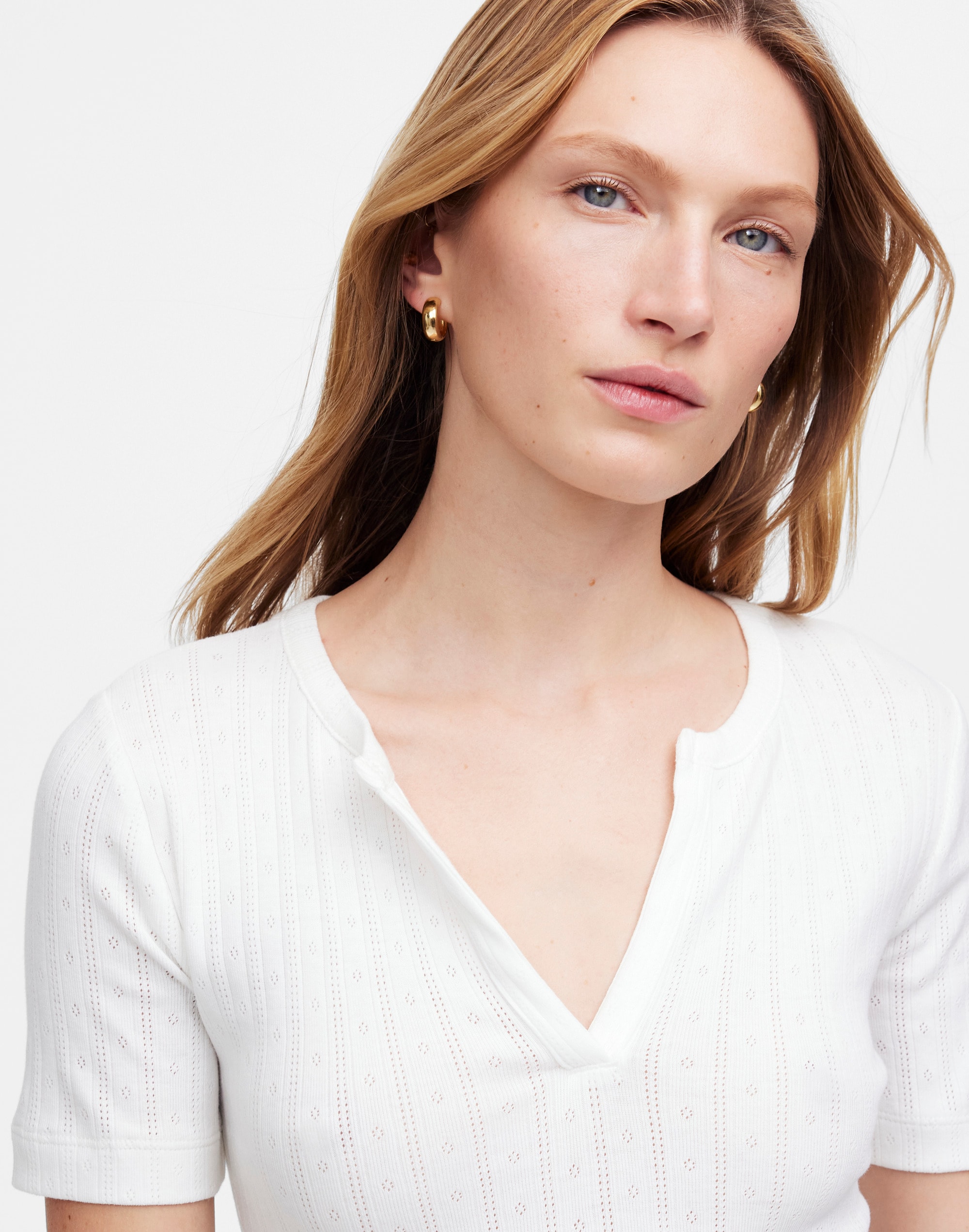 Pointelle Notch Neck Tee