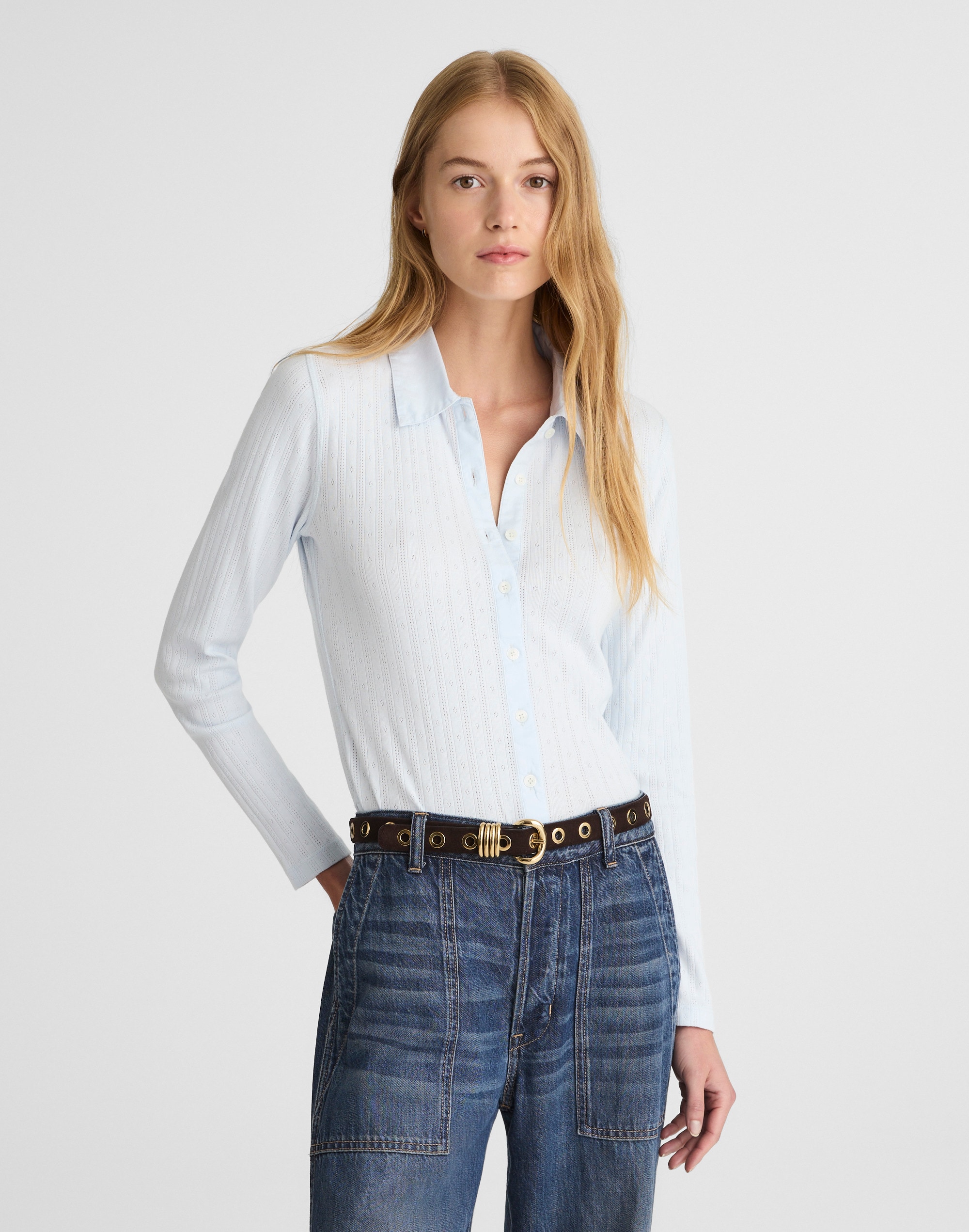 Pointelle-Knit Cardigan Top