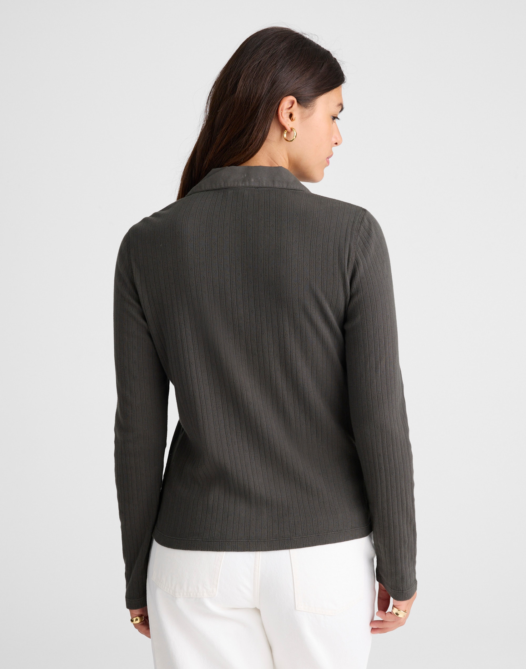 Pointelle-Knit Cardigan Top