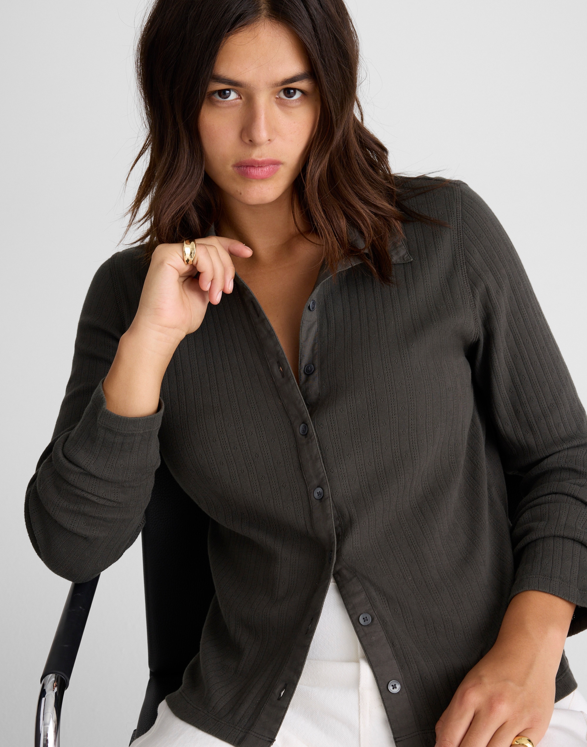 Pointelle-Knit Cardigan Top