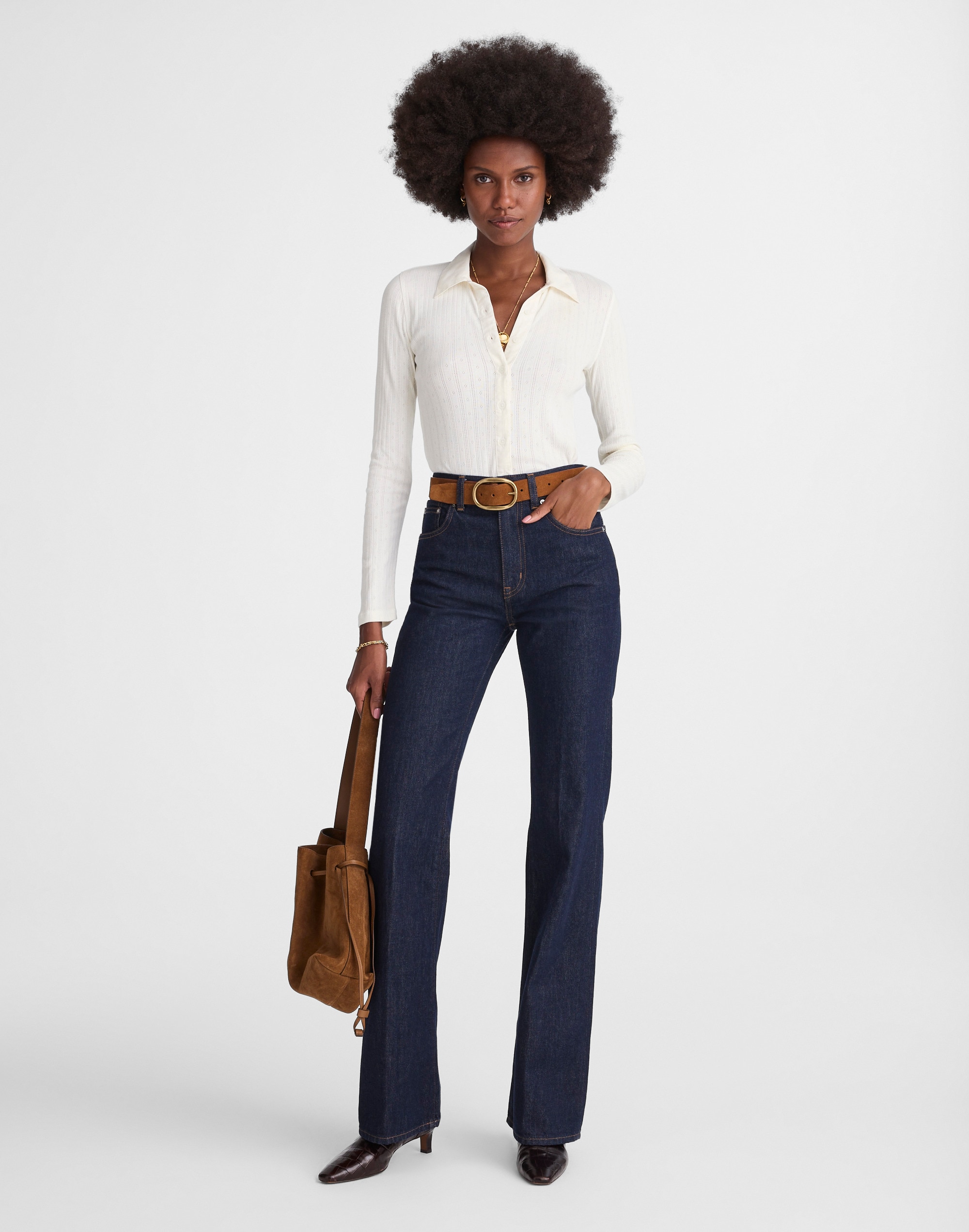 Pointelle-Knit Cardigan Top