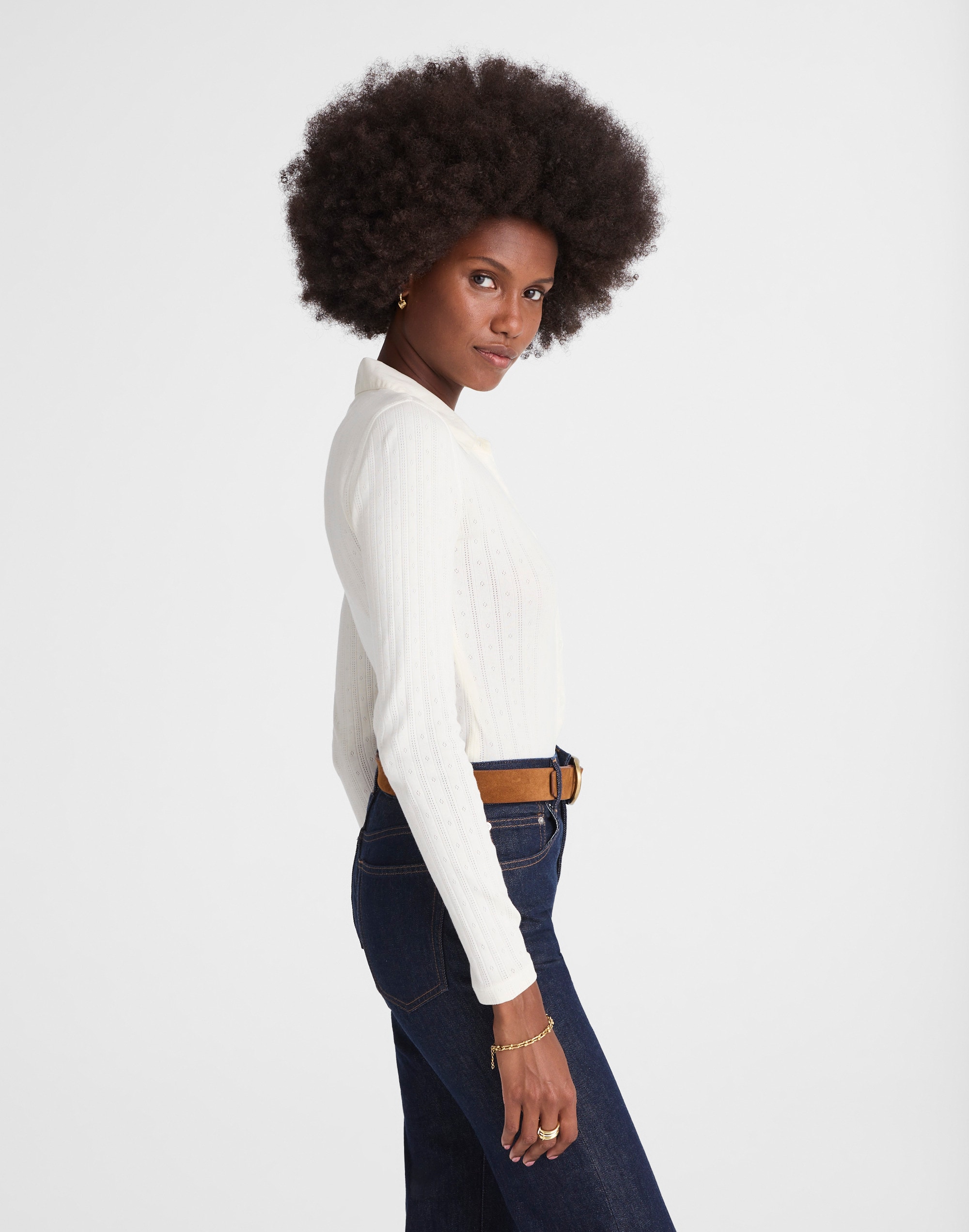 Pointelle-Knit Cardigan Top