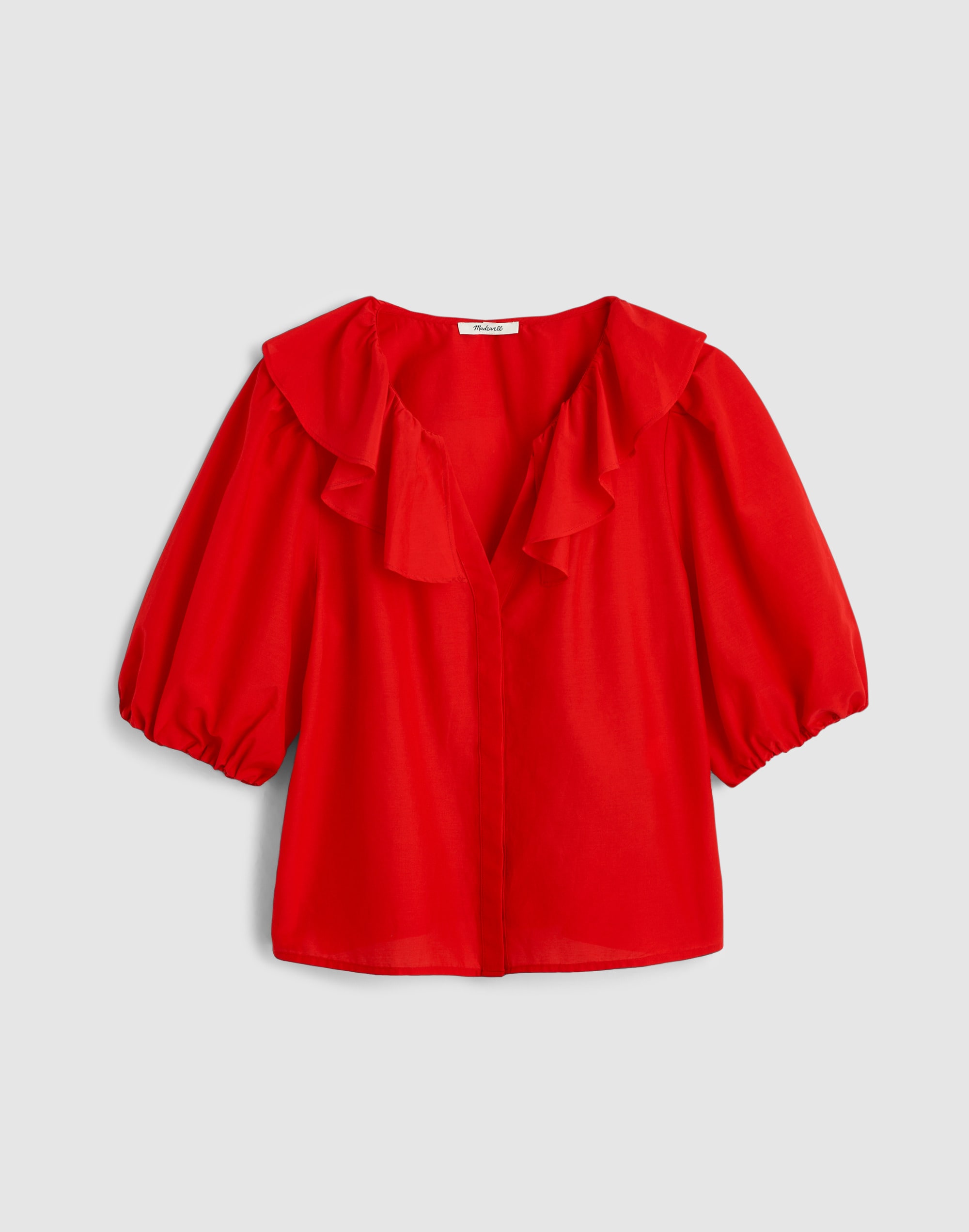 Ruffled Y-Neck Top in Cotton-Silk