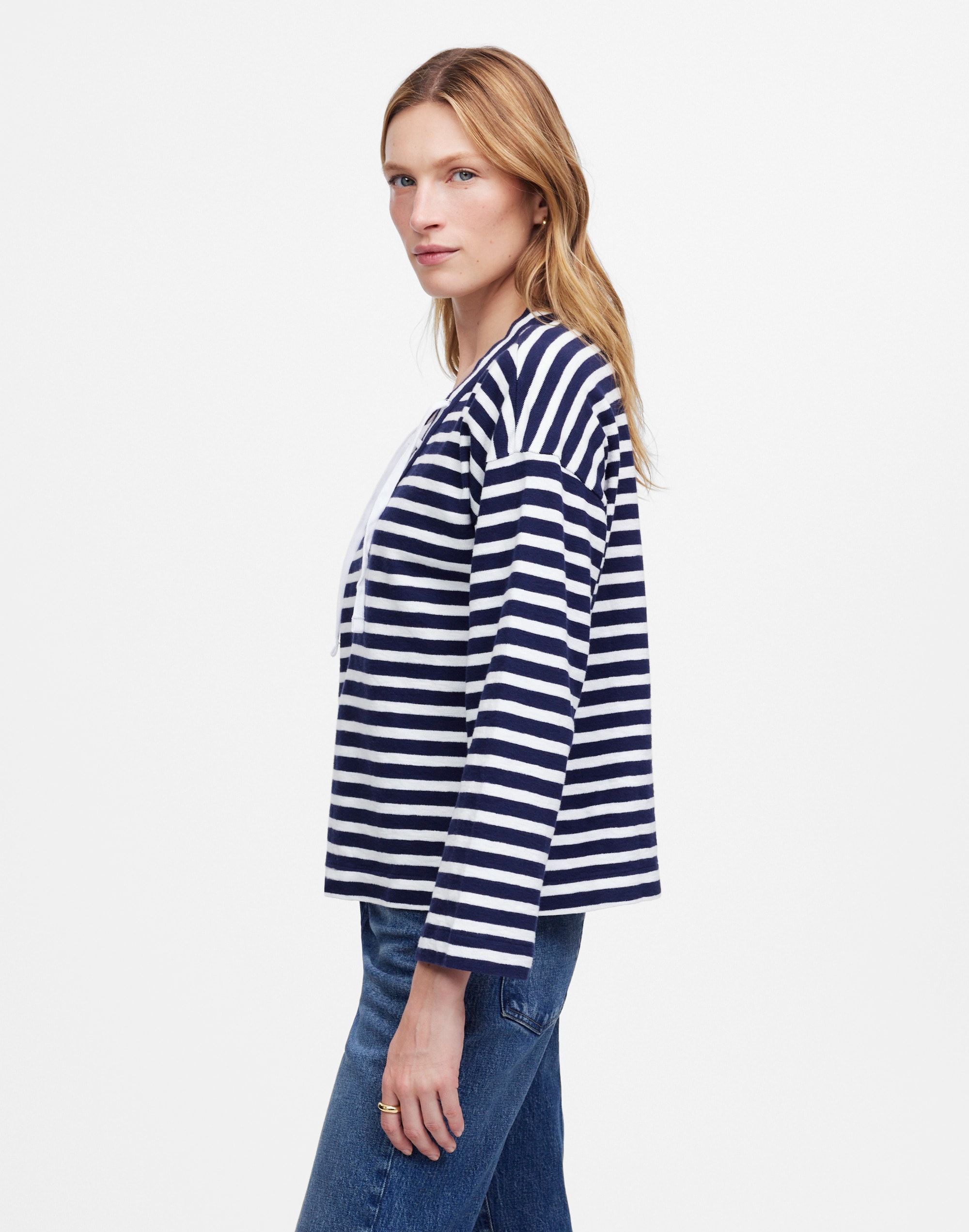 Lace-Up Long-Sleeve Tee in Stripe Alternate Image 3