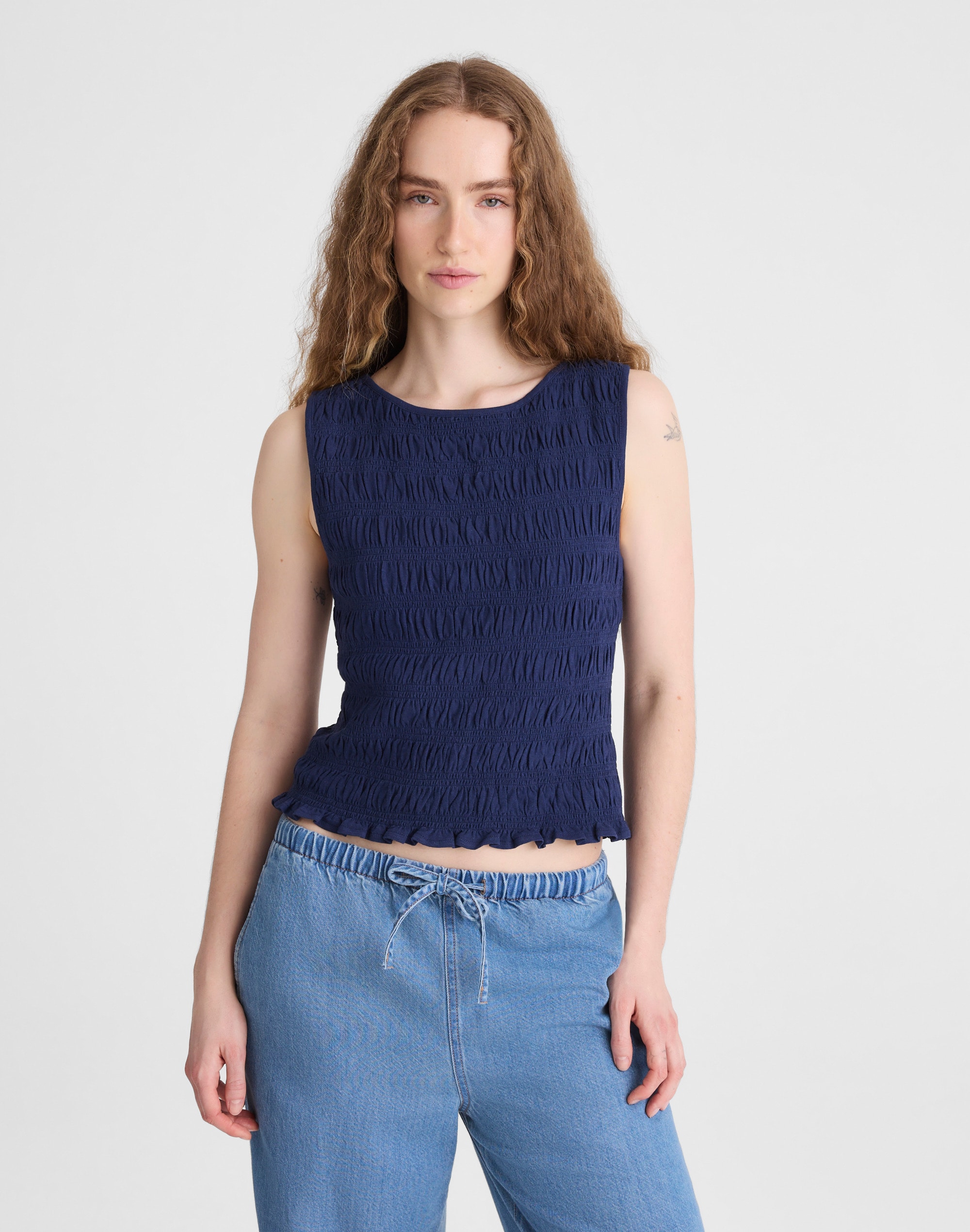 Madewell Smocked Boatneck Tank In Purple