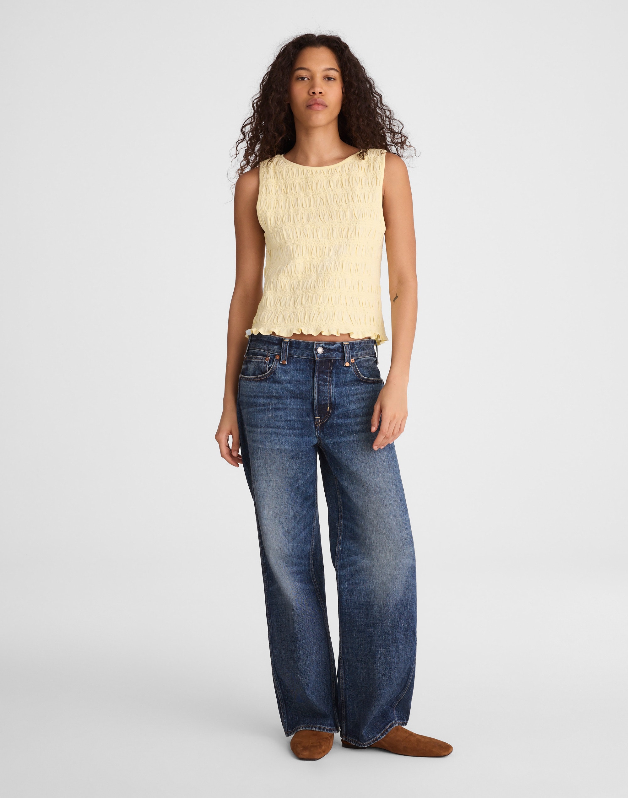 Madewell Sachi Smocked Tank Sheer Pineapple In Yellow