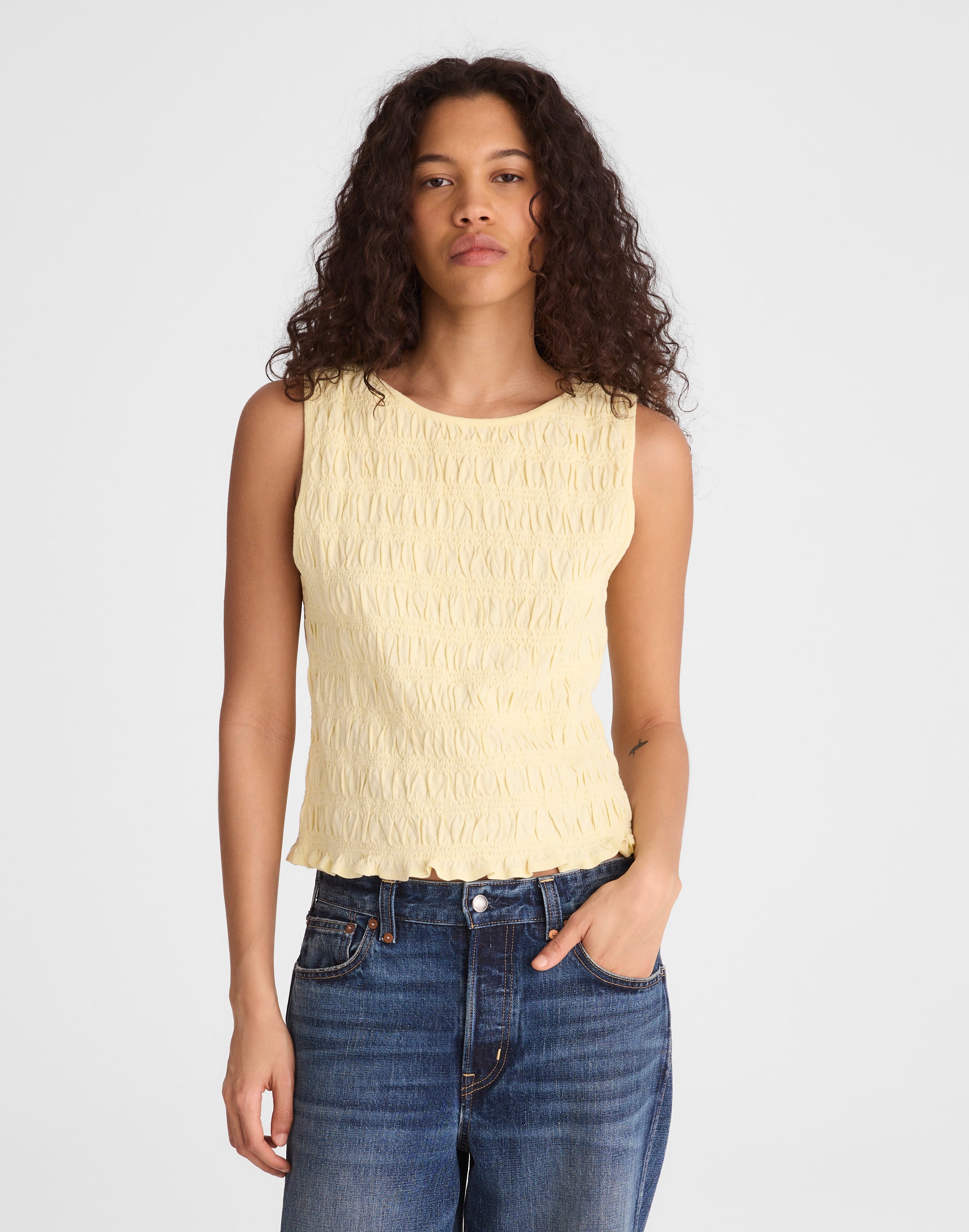 Madewell Smocked Boatneck Tank In Yellow