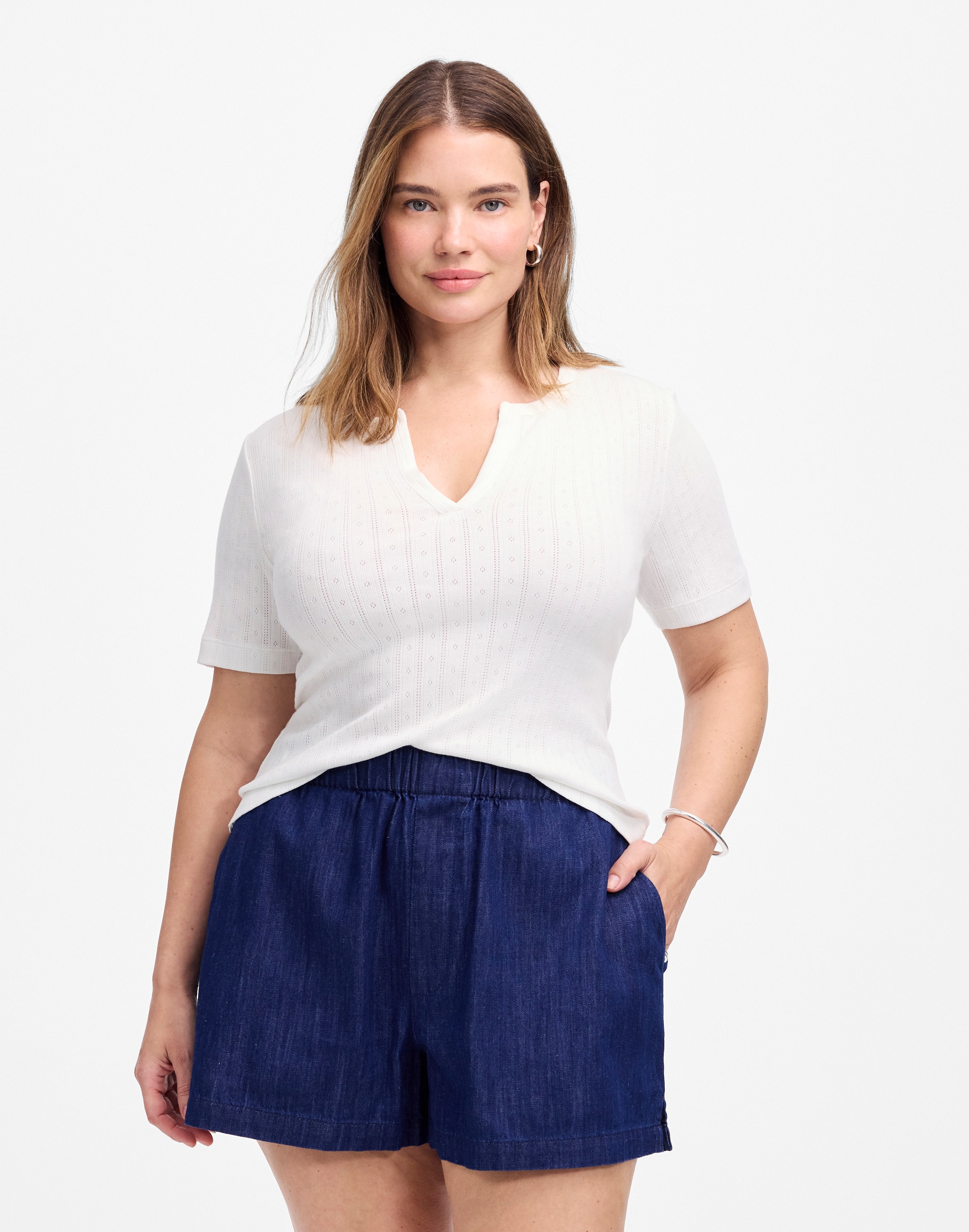 Plus Denim Pull-On Shorts in Bright Rinse Wash