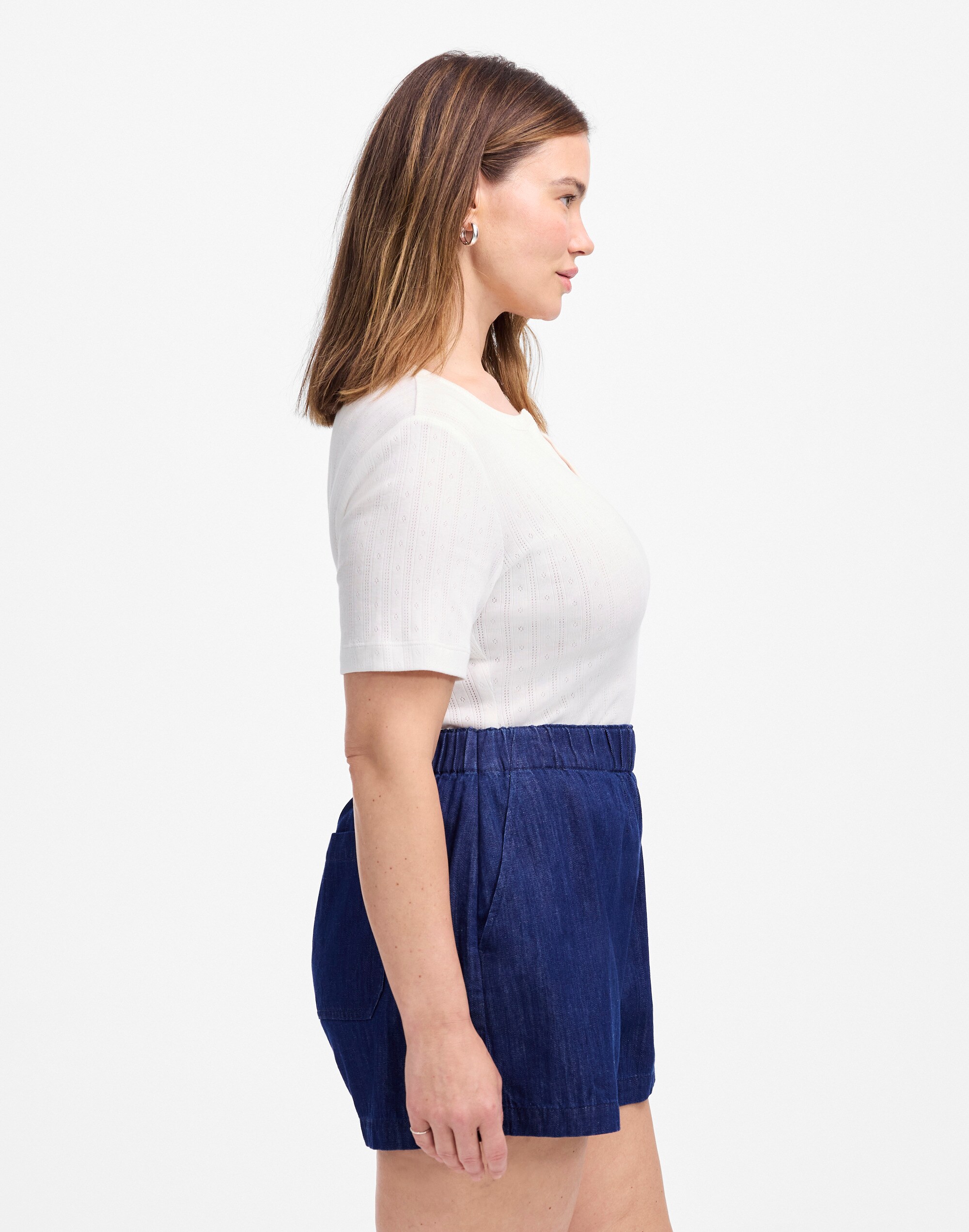 Plus Denim Pull-On Shorts in Bright Rinse Wash