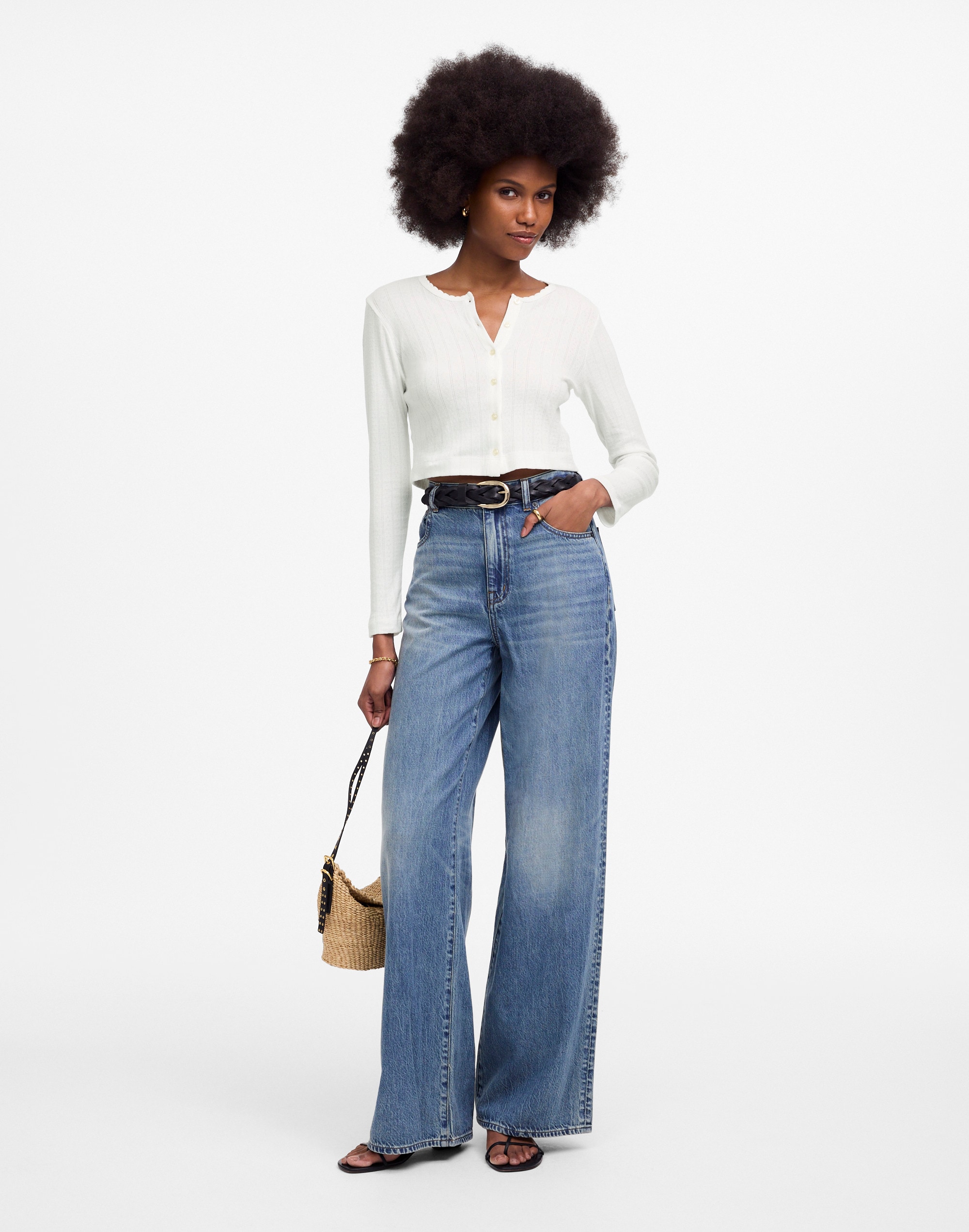 LESET Pointelle Crop Cardigan