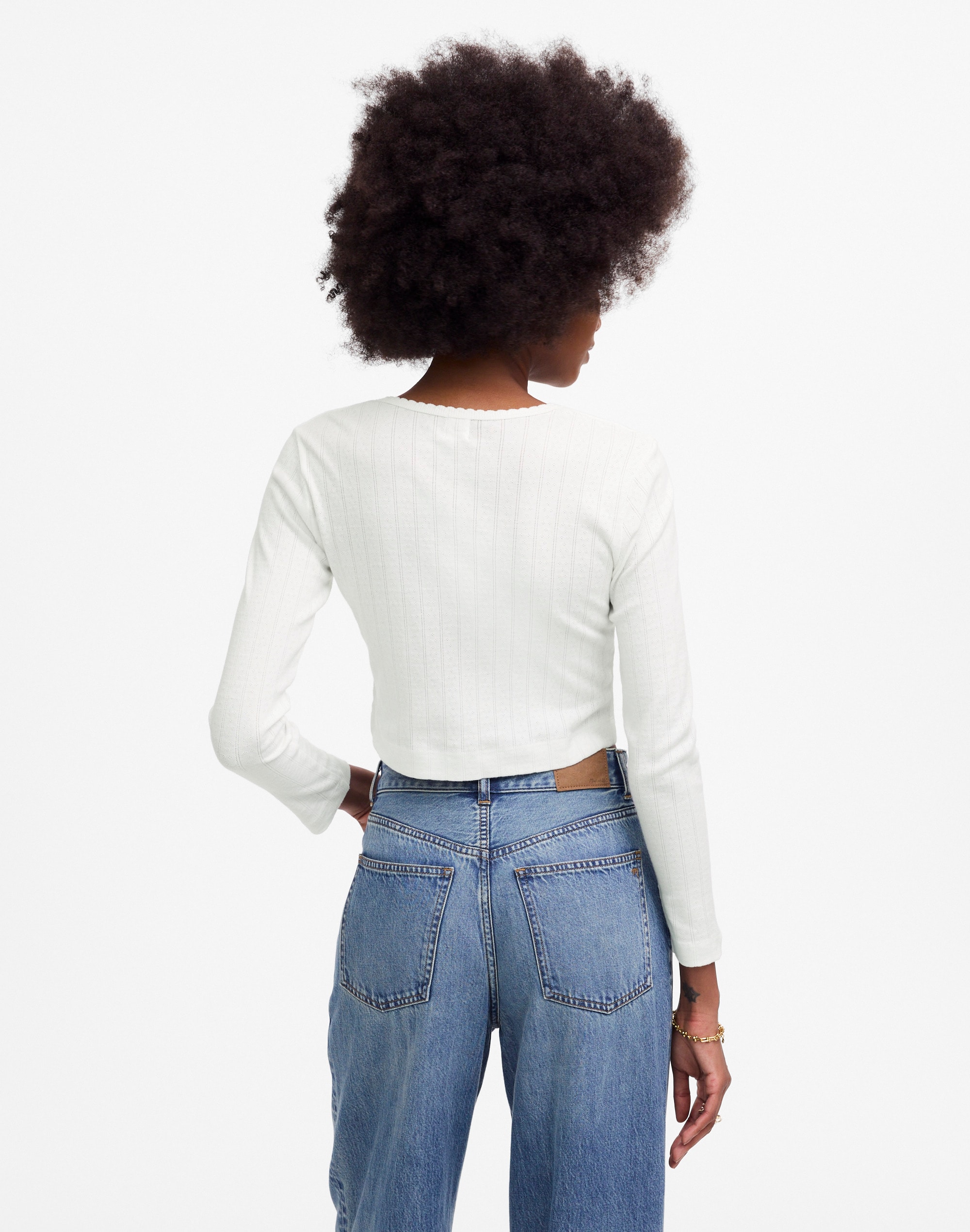 LESET Pointelle Crop Cardigan