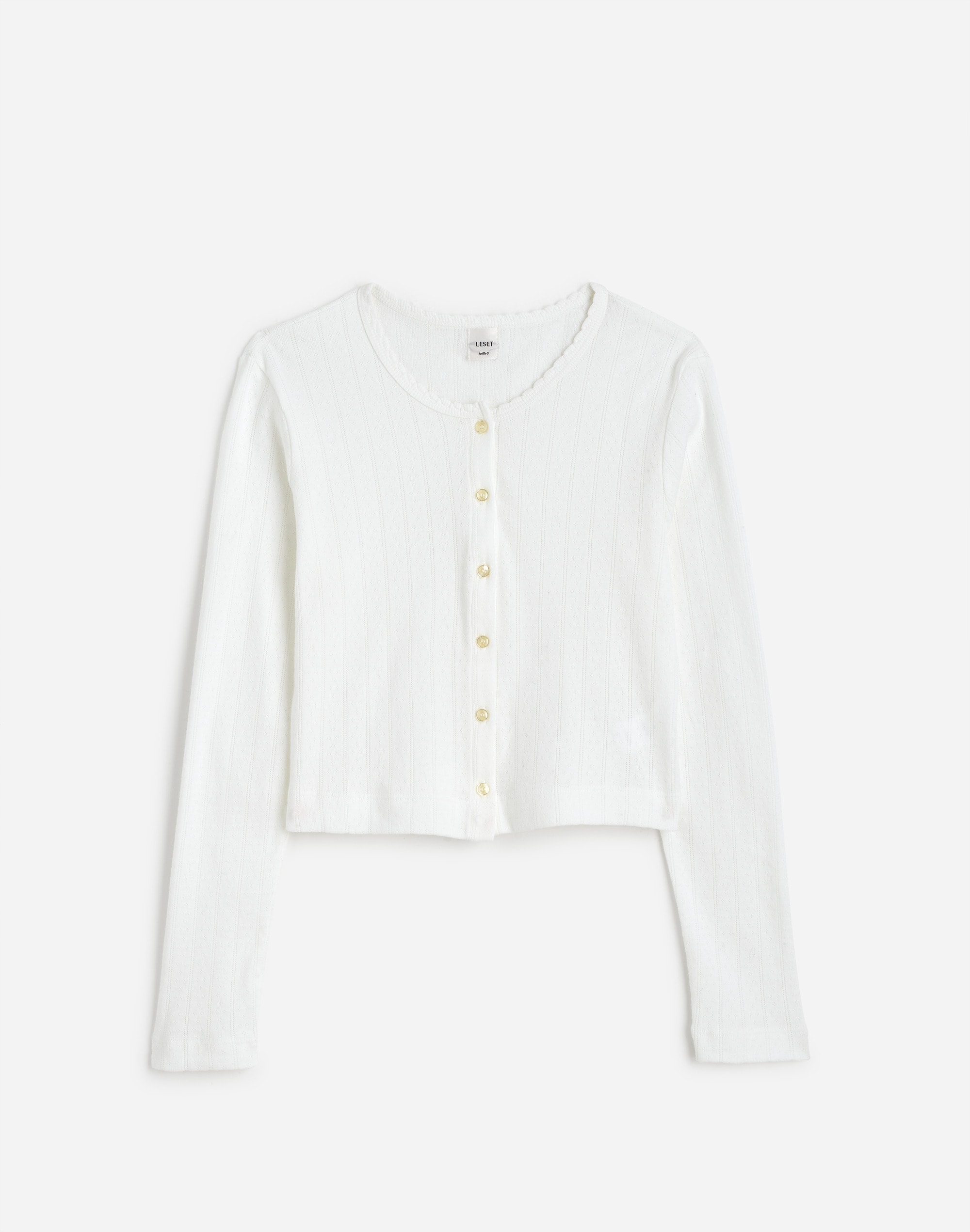 LESET Pointelle Crop Cardigan