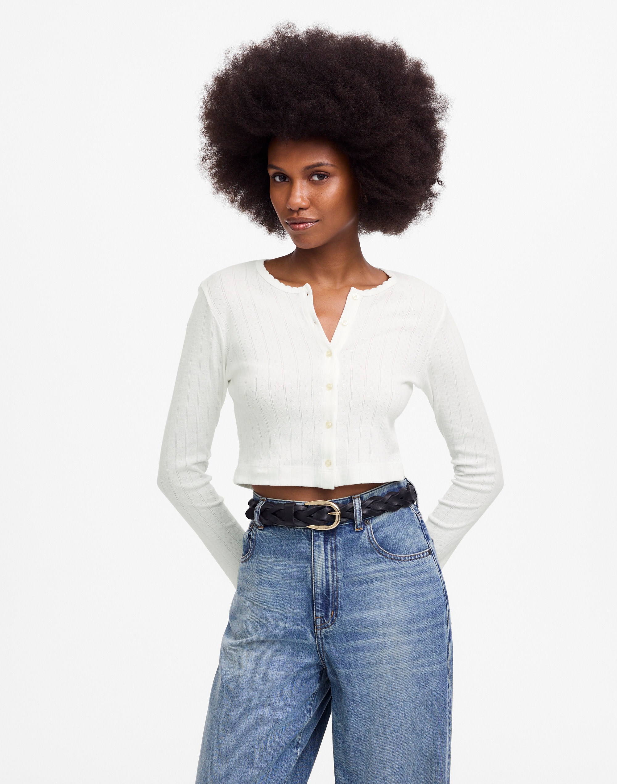 LESET Pointelle Crop Cardigan