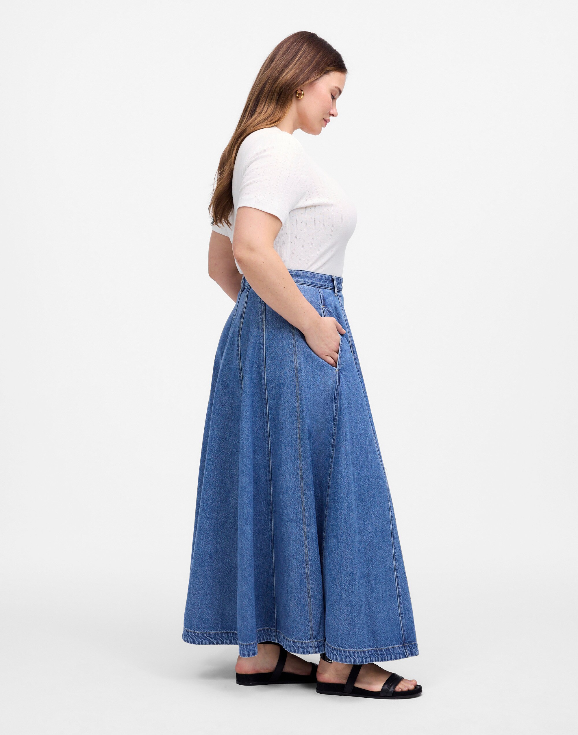 Plus Midi Skirt in Robertson Wash: Airy Denim Edition