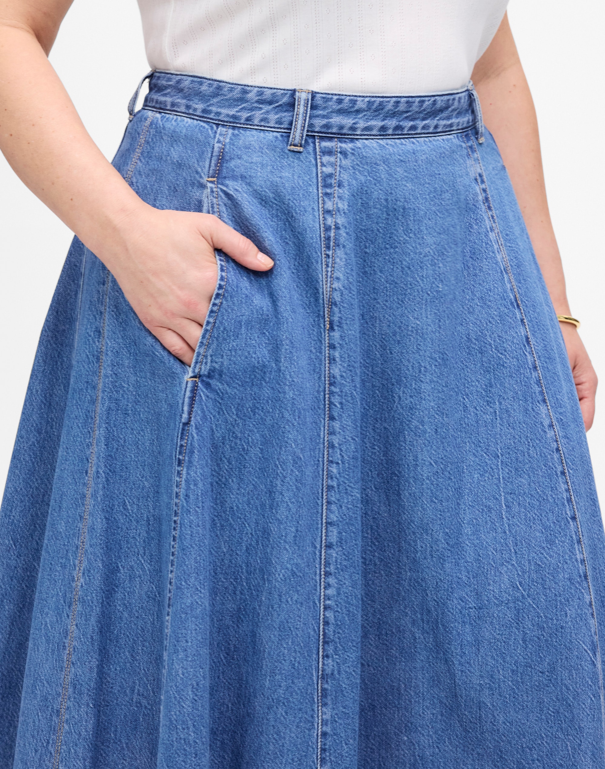 Plus Midi Skirt in Robertson Wash: Airy Denim Edition