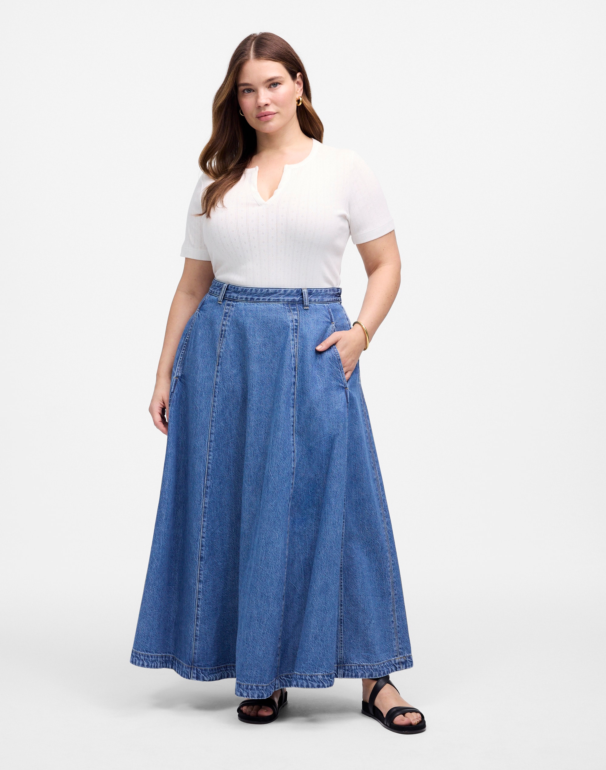 Plus Midi Skirt in Robertson Wash: Airy Denim Edition
