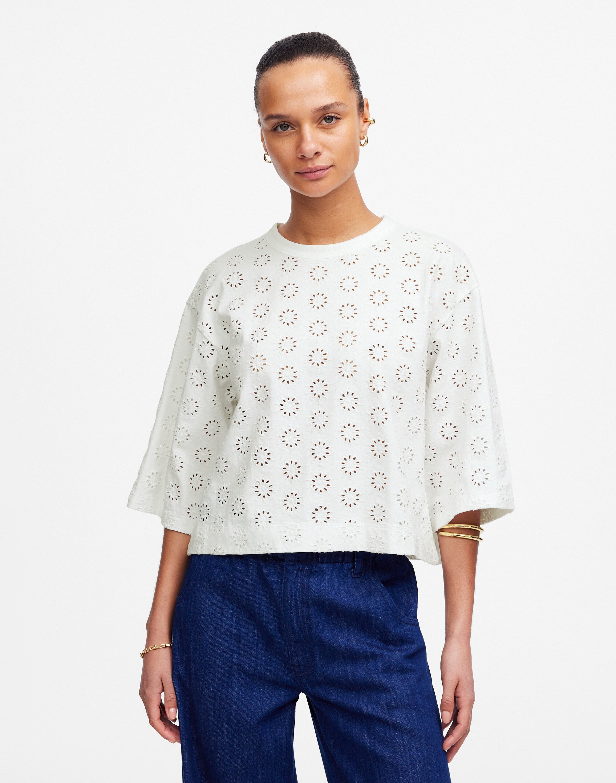 Embroidered Wide-Sleeve Boxy Tee