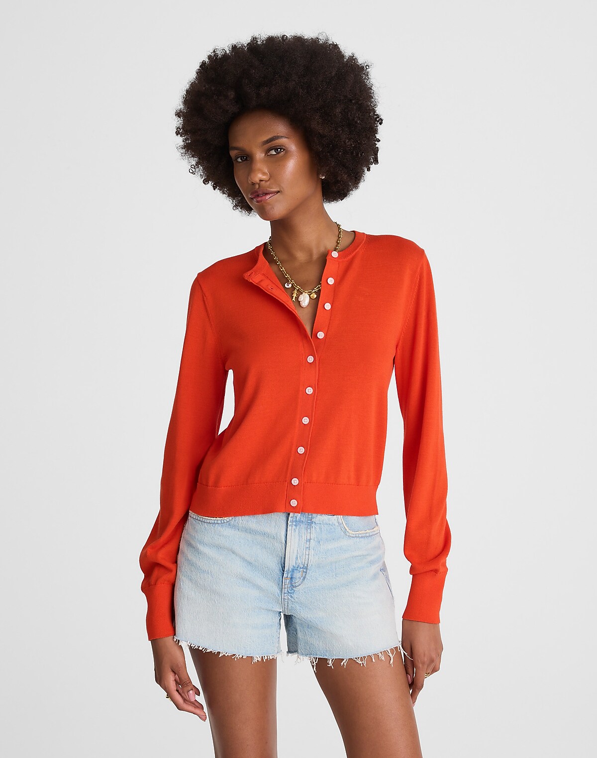 Crewneck Cardigan in 100% Cotton