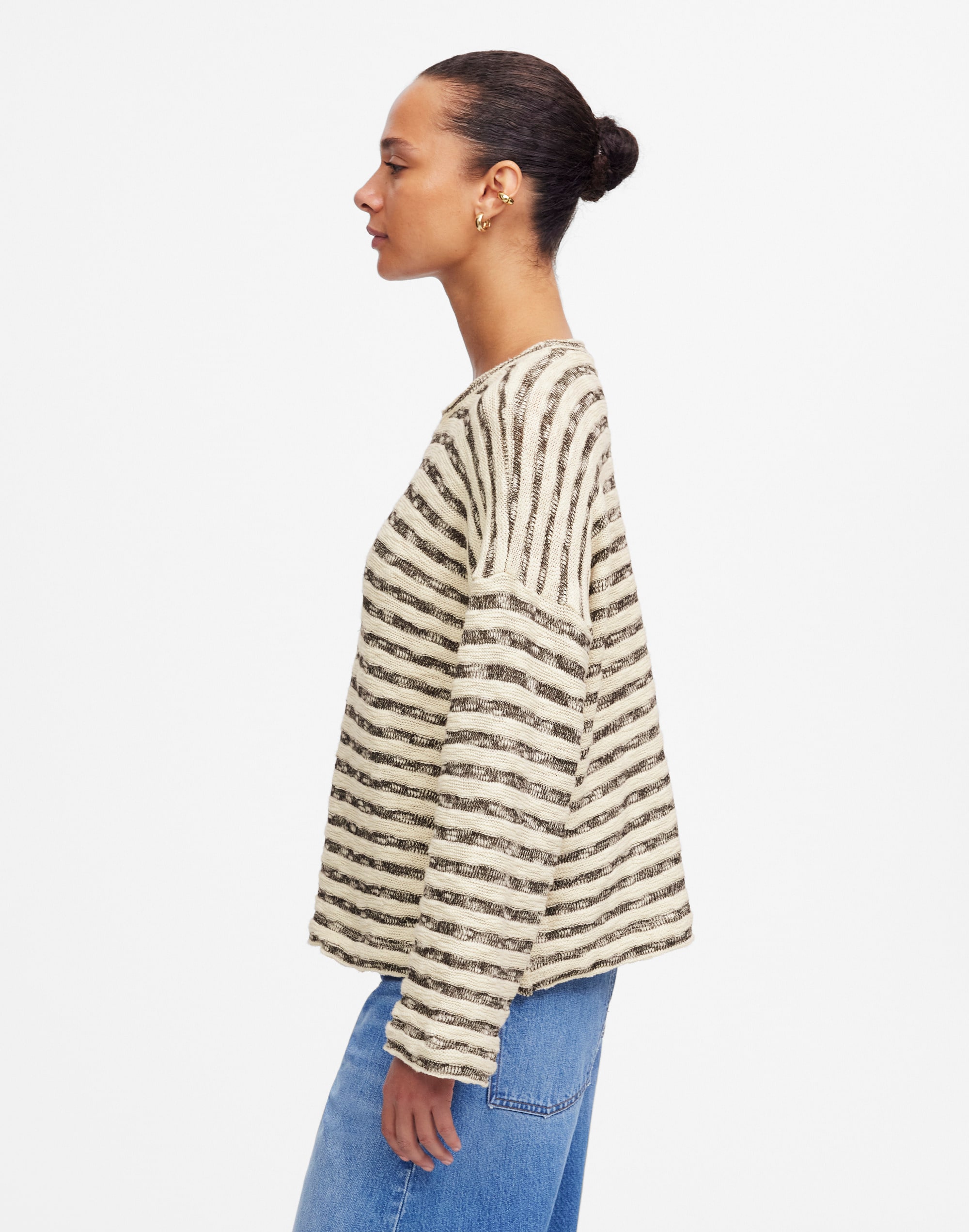 Crewneck Long-Sleeve Knit Tee in Stripe