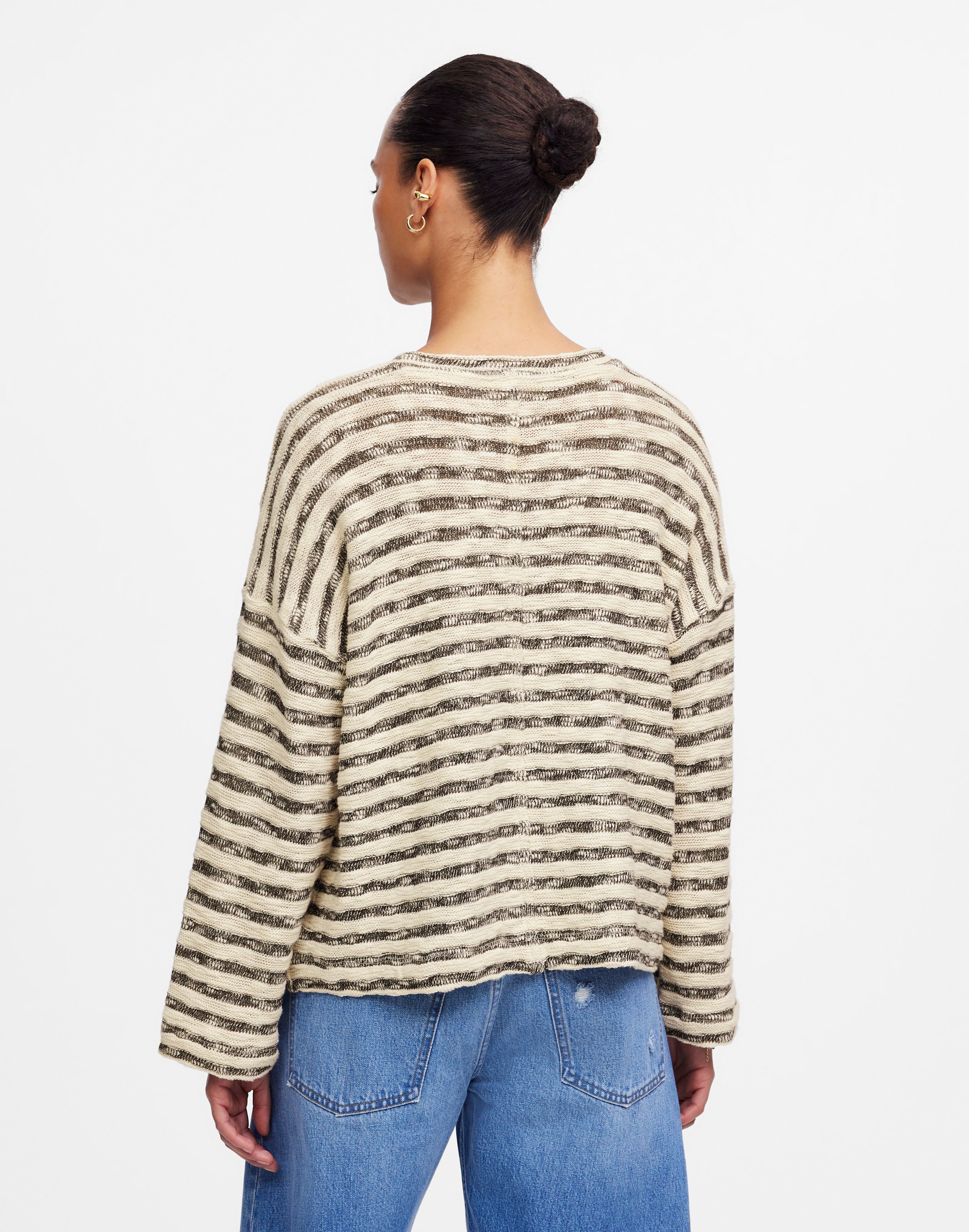 Crewneck Long-Sleeve Knit Tee in Stripe