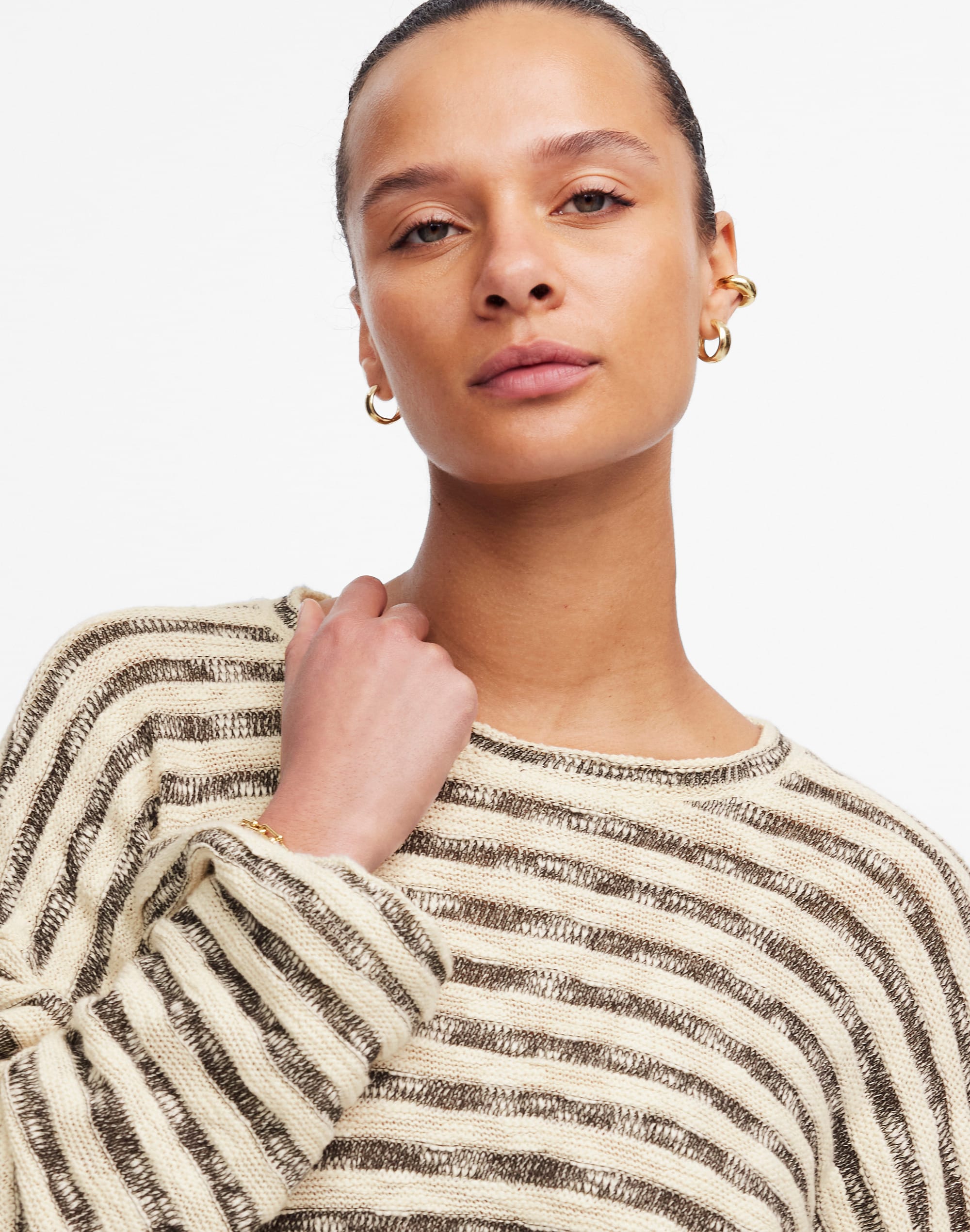 Crewneck Long-Sleeve Knit Tee in Stripe