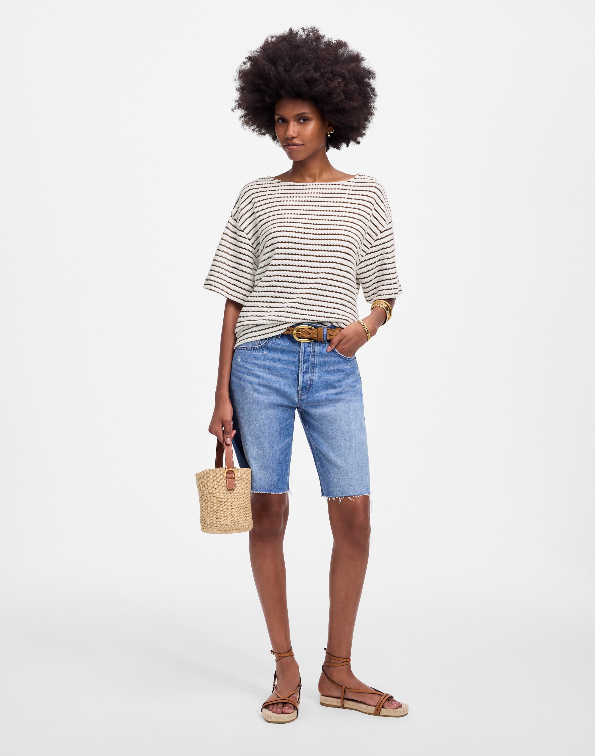 Embroidered Boxy Knit Tee in Stripe | Madewell
