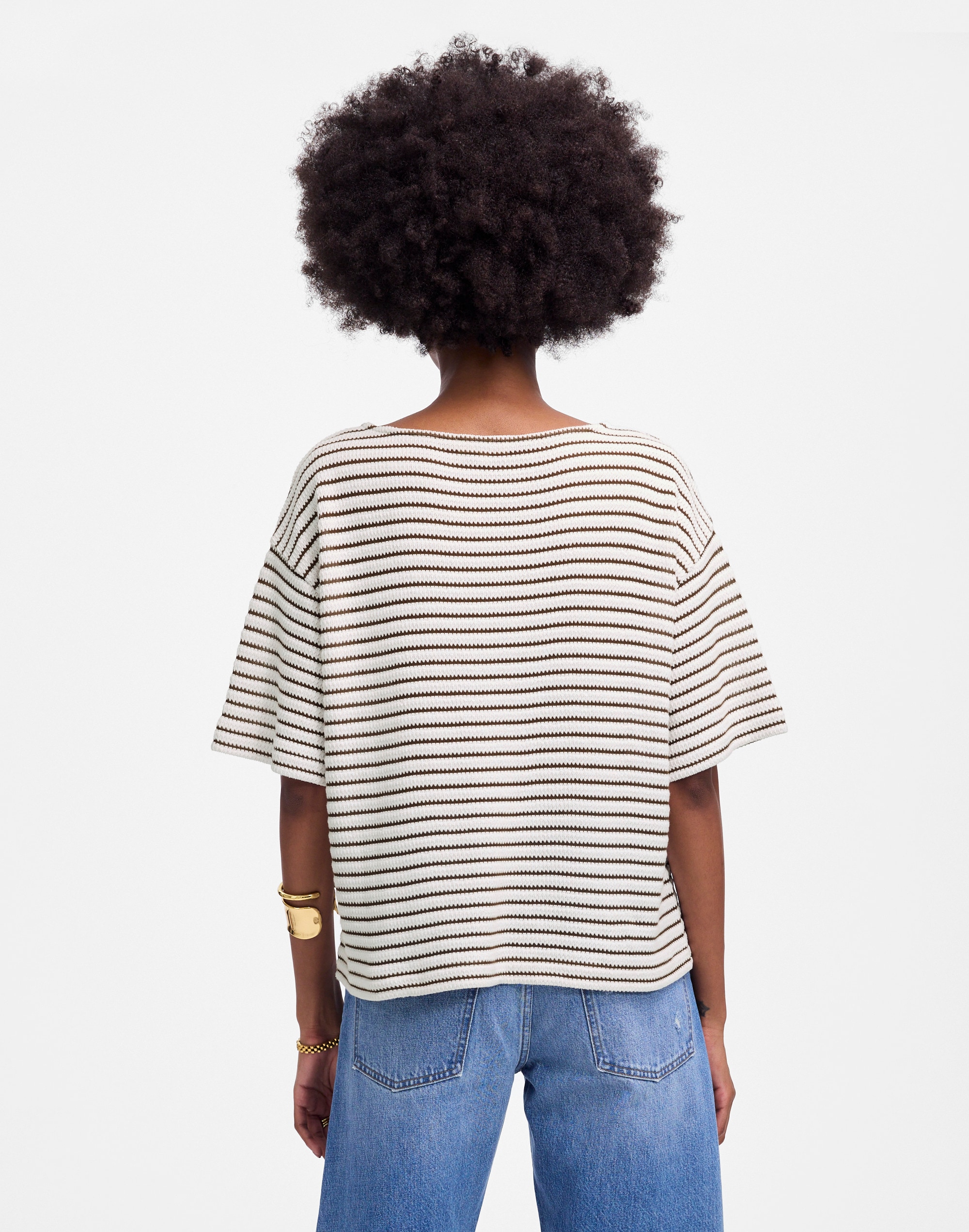 【archi】のWASHI KNIT TEE Embroidered Boxy Knit Tee in Stripe | Madewell